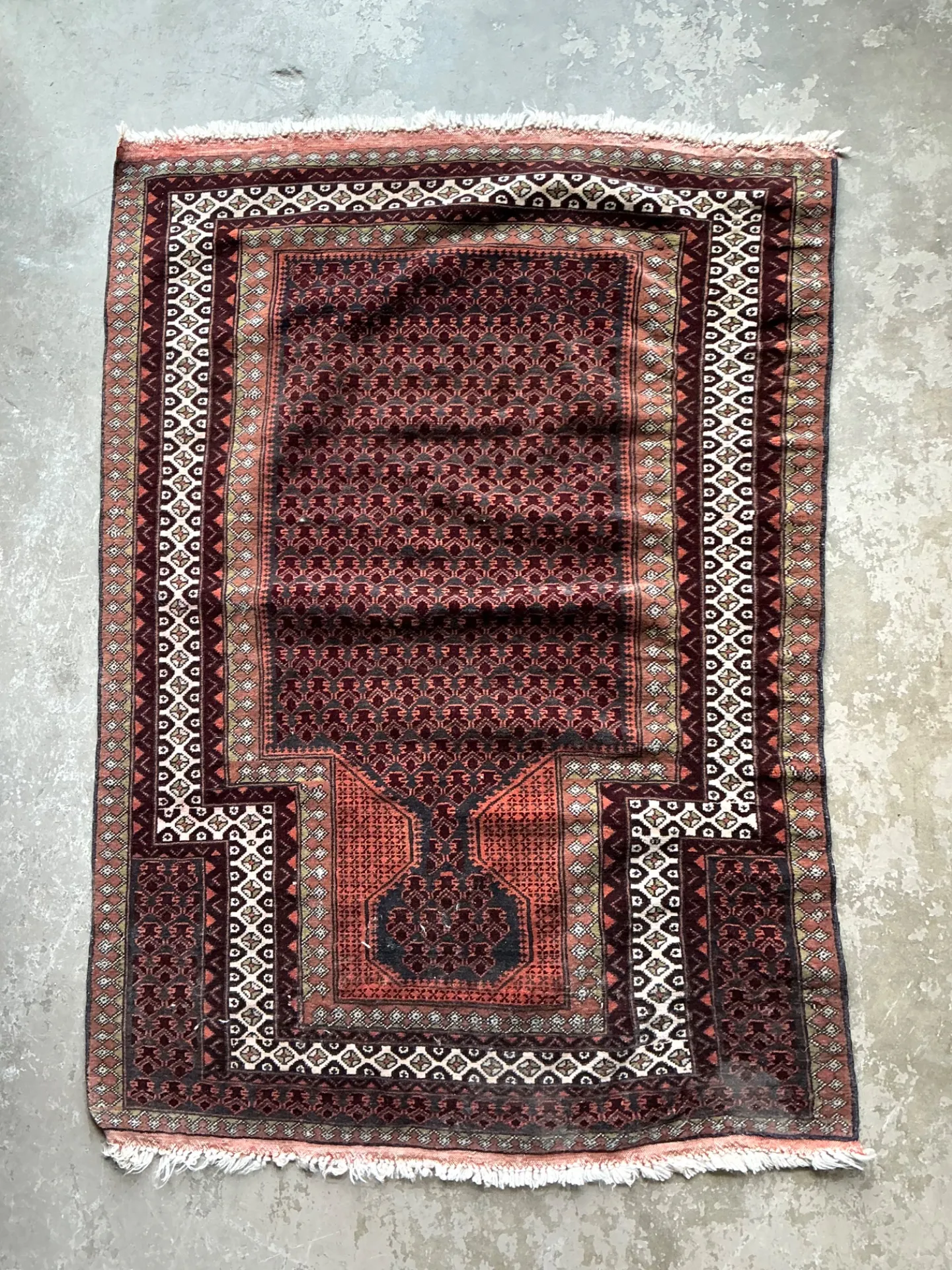 Vintage Hand-Knotted Geometric Wool Rug — additional photo 1