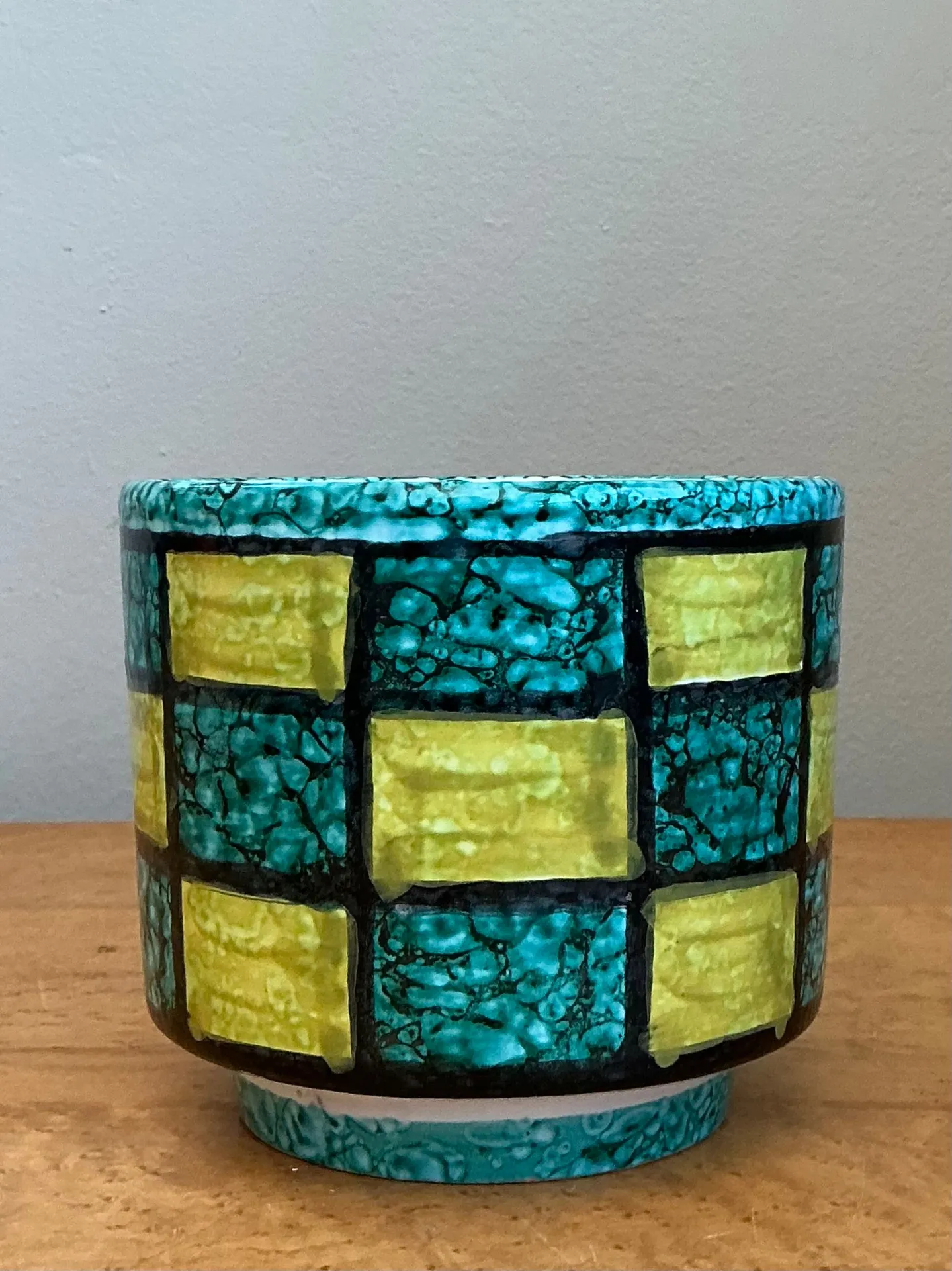 Vintage Italian Glazed Ceramic Checkerboard Cache Pot — additional photo 3