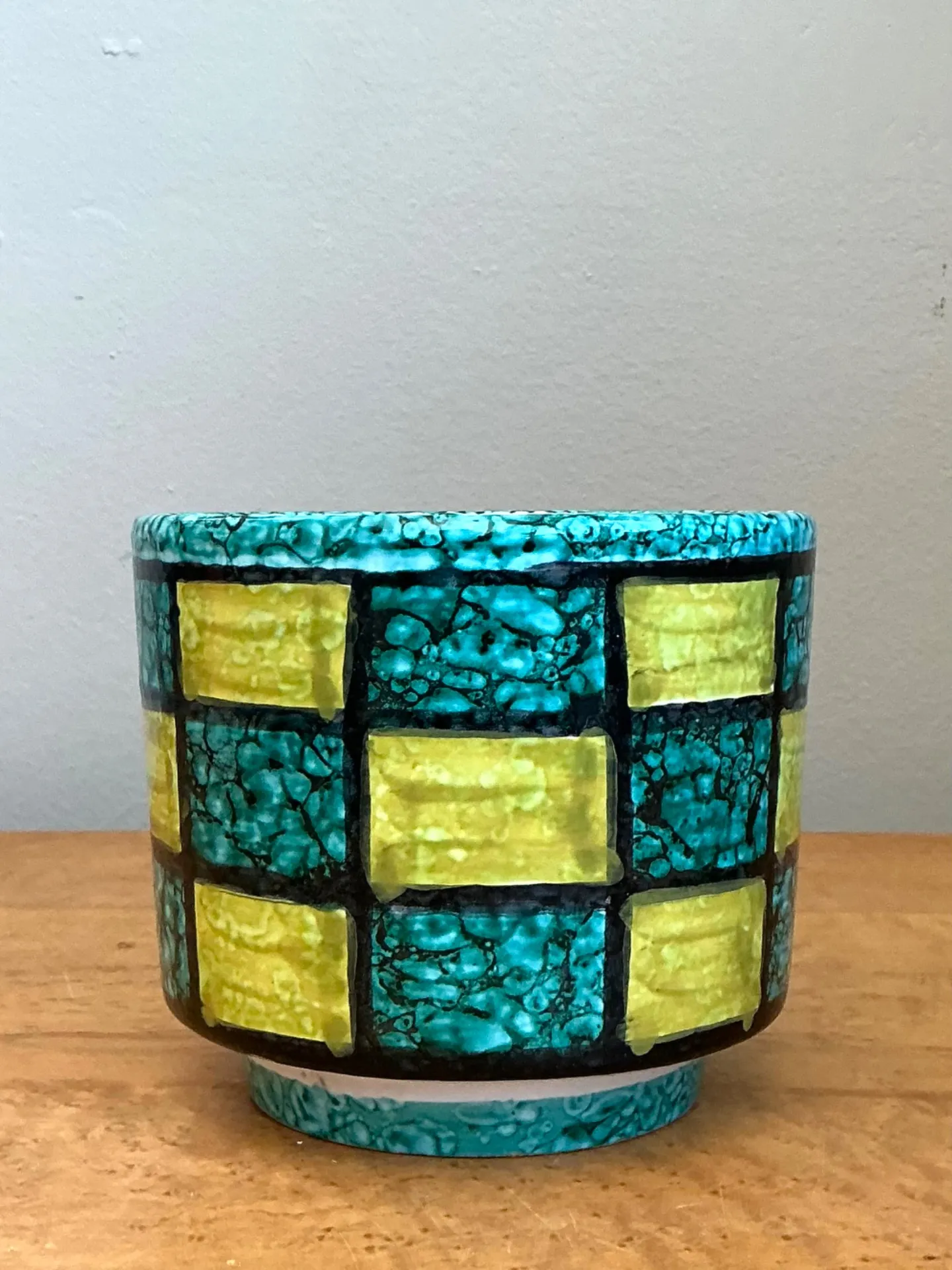 Vintage Italian Glazed Ceramic Checkerboard Cache Pot — additional photo 2