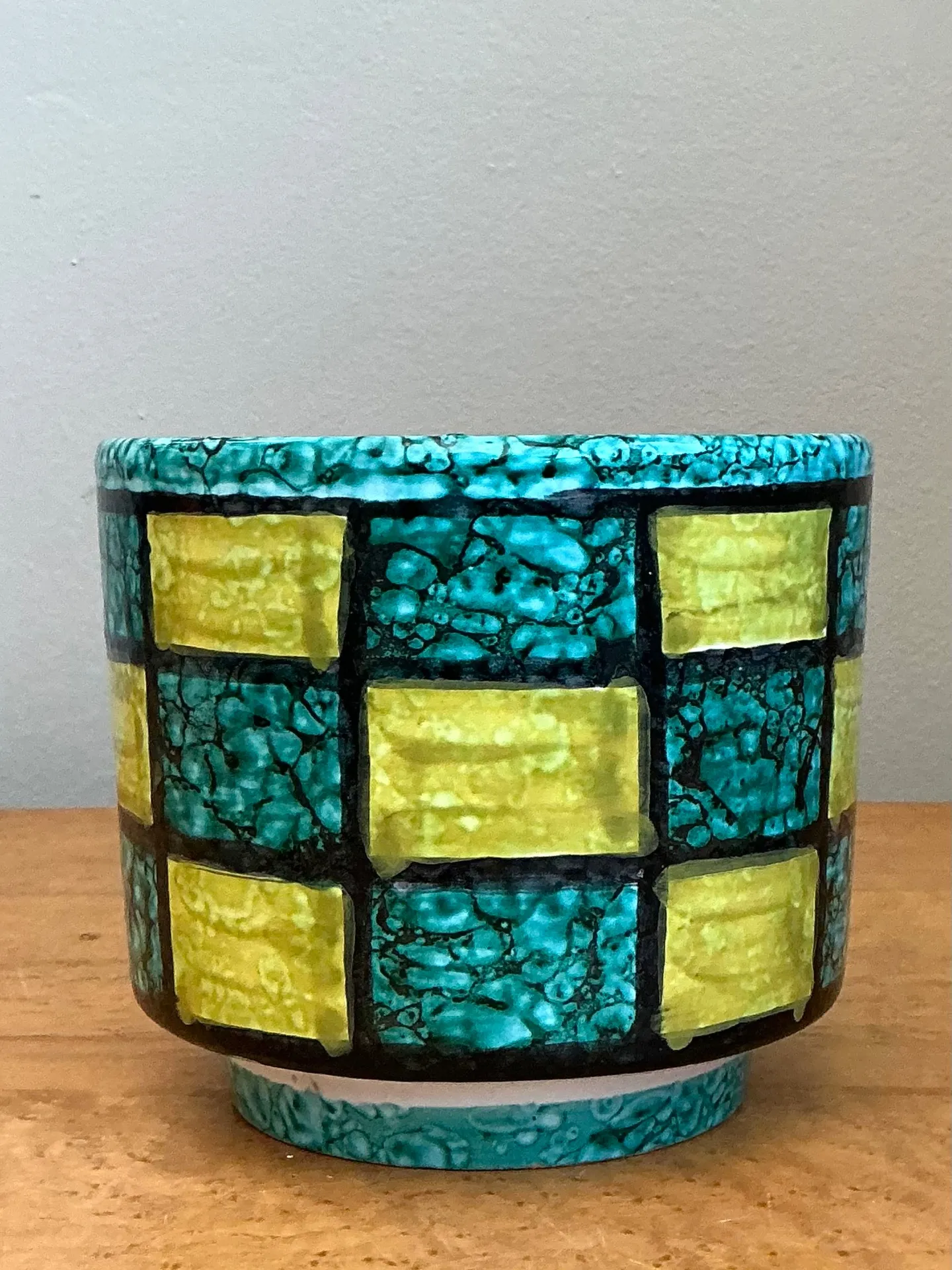 Vintage Italian Glazed Ceramic Checkerboard Cache Pot — additional photo 1