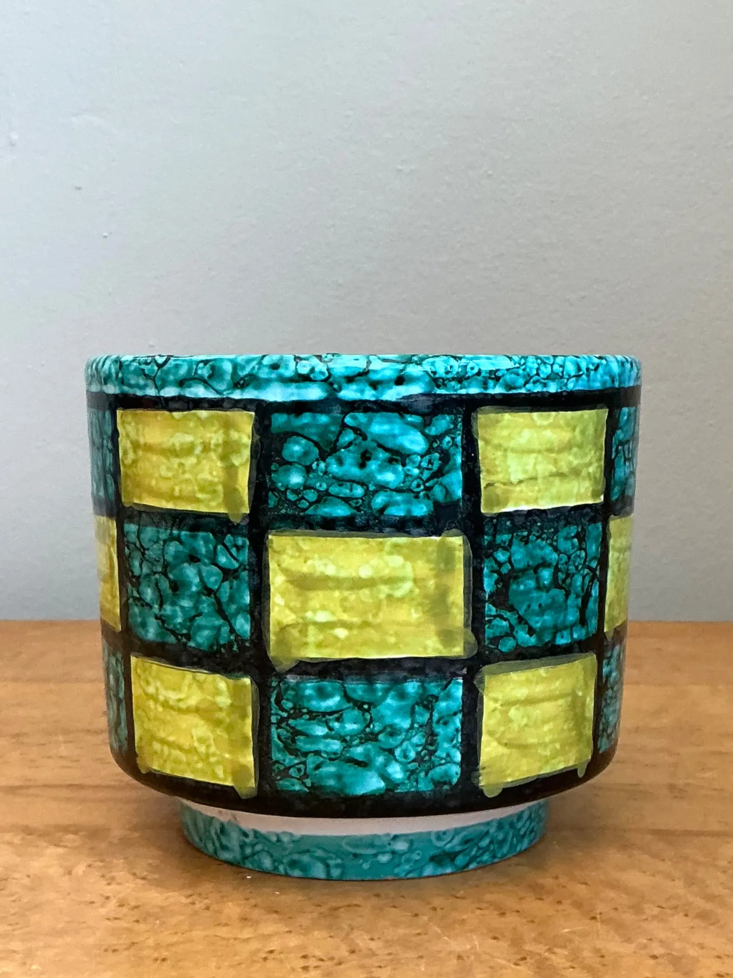 Vintage Italian Glazed Ceramic Checkerboard Cache Pot — additional photo 6
