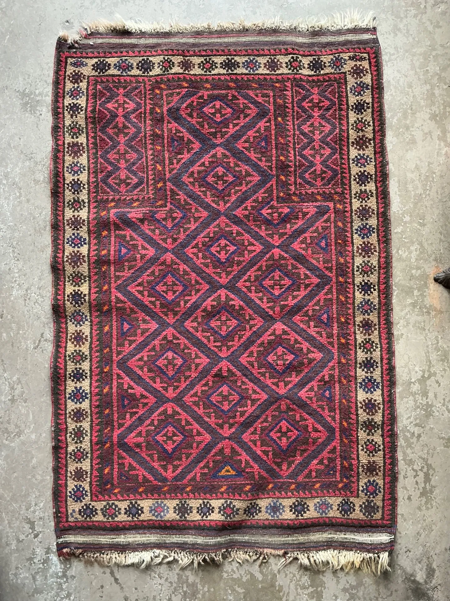 Vintage Hand-Knotted Wool Geometric Rug — additional photo 2