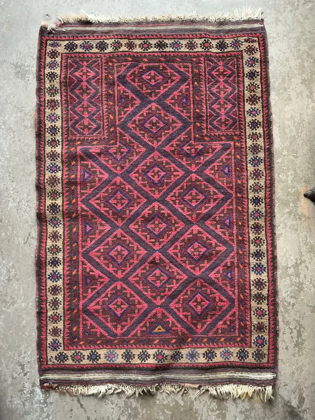 Vintage Hand-Knotted Wool Geometric Rug — additional photo 2
