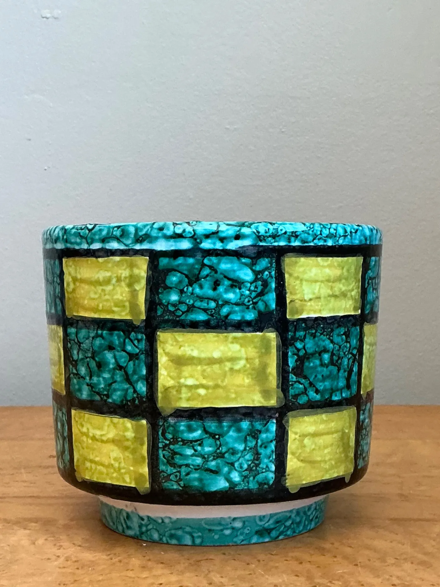 Vintage Italian Glazed Ceramic Checkerboard Cache Pot — additional photo 7