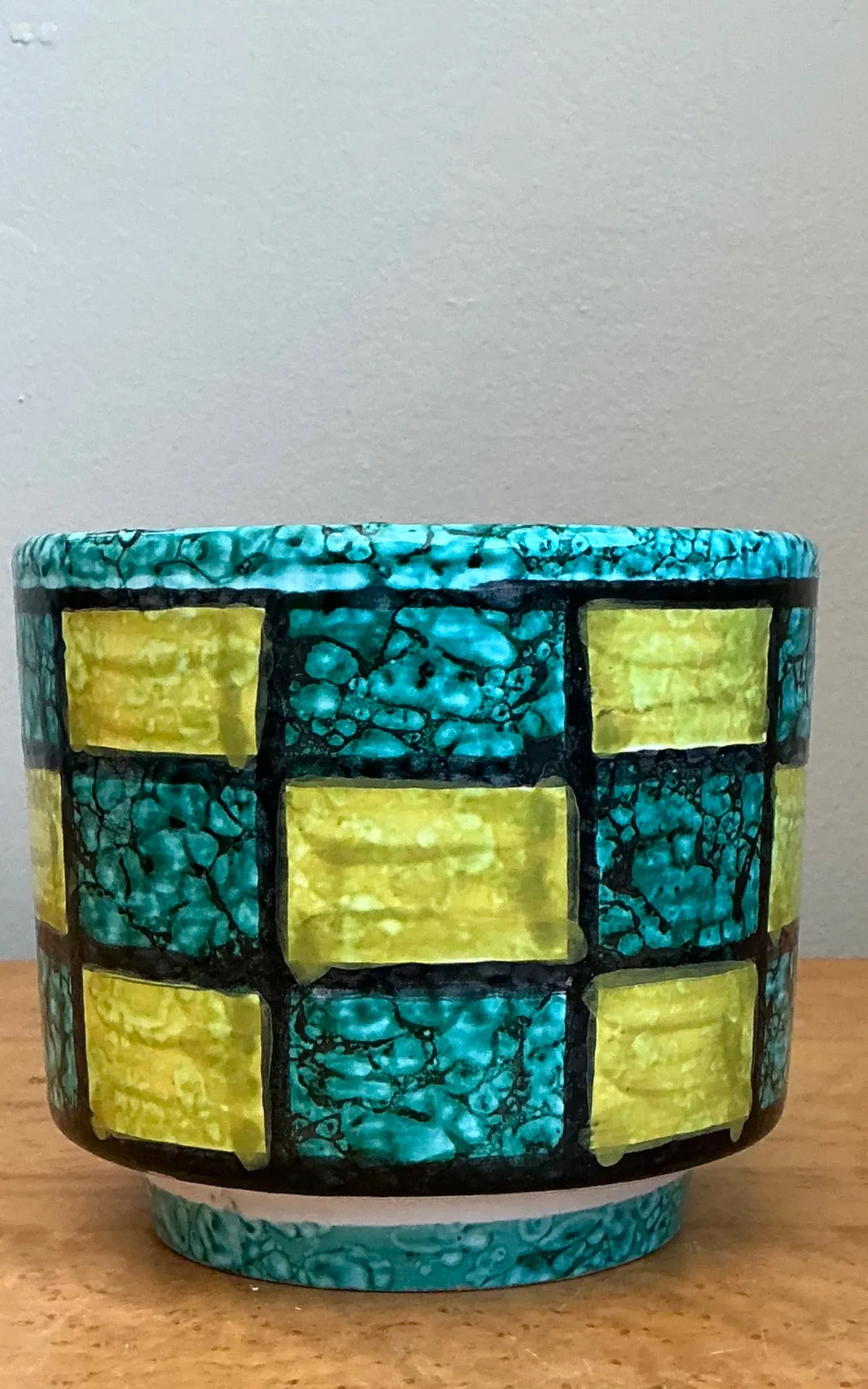 Vintage Italian Glazed Ceramic Checkerboard Cache Pot — additional photo 7