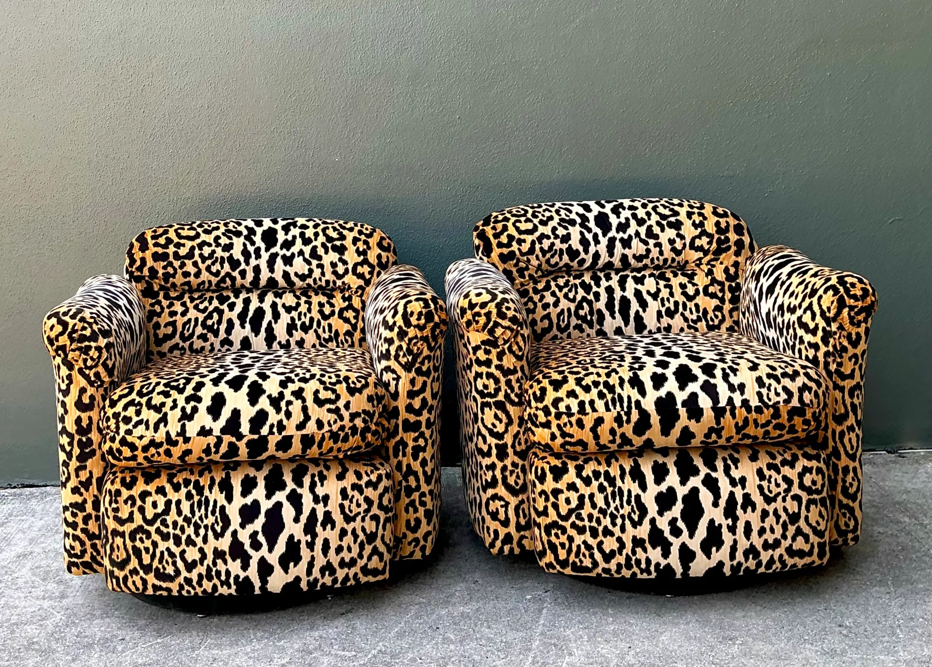 Vintage Leopard Velvet Swivel Chairs - Pair — additional photo 7