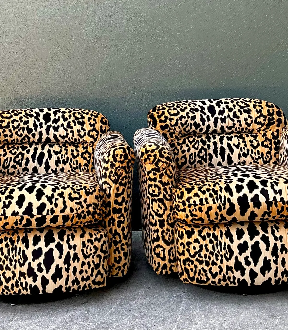 Vintage Leopard Velvet Swivel Chairs - Pair — additional photo 7
