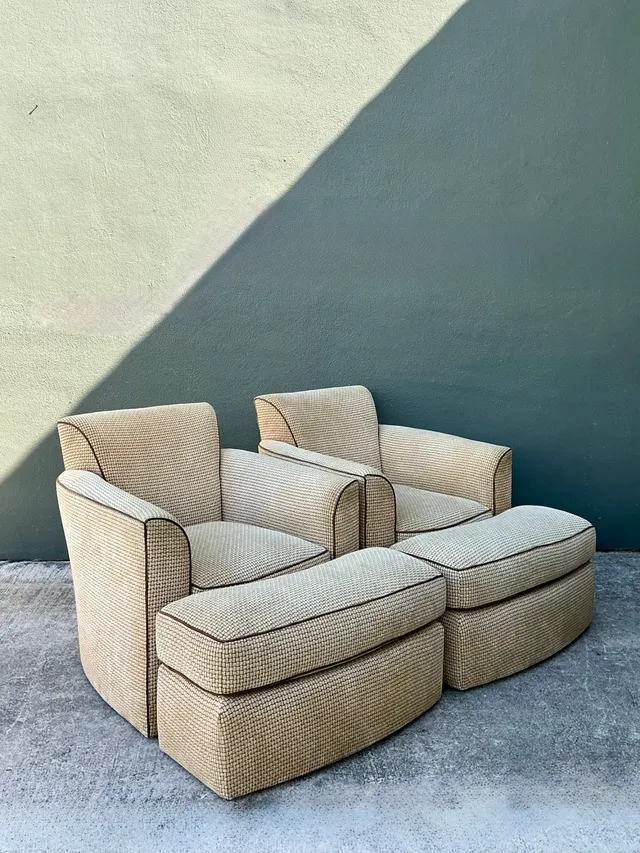 Vintage Donghia Swivel Lounge Chairs with Ottomans - A Pair — additional photo 3