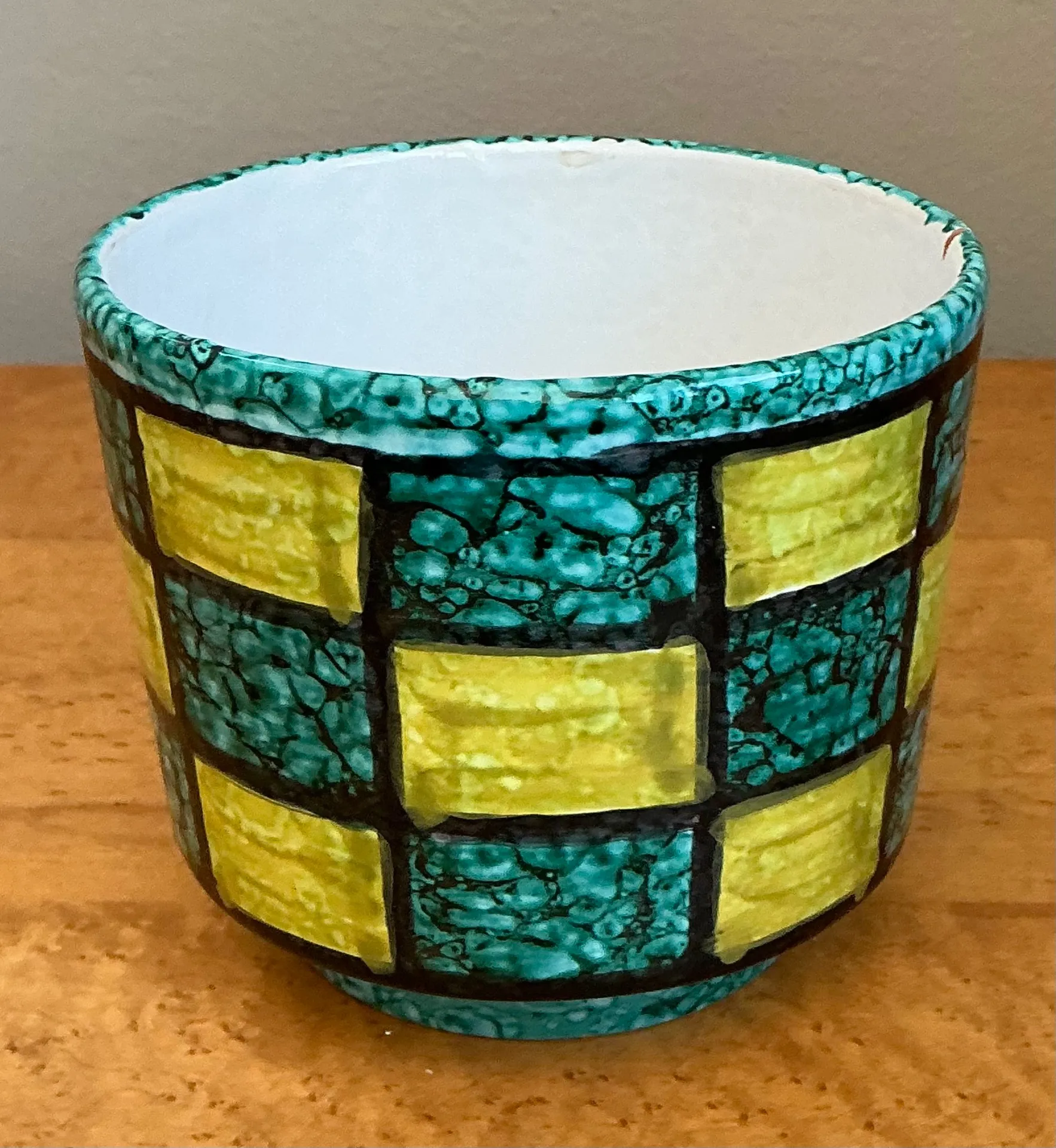 Vintage Italian Glazed Ceramic Checkerboard Cache Pot — additional photo 4