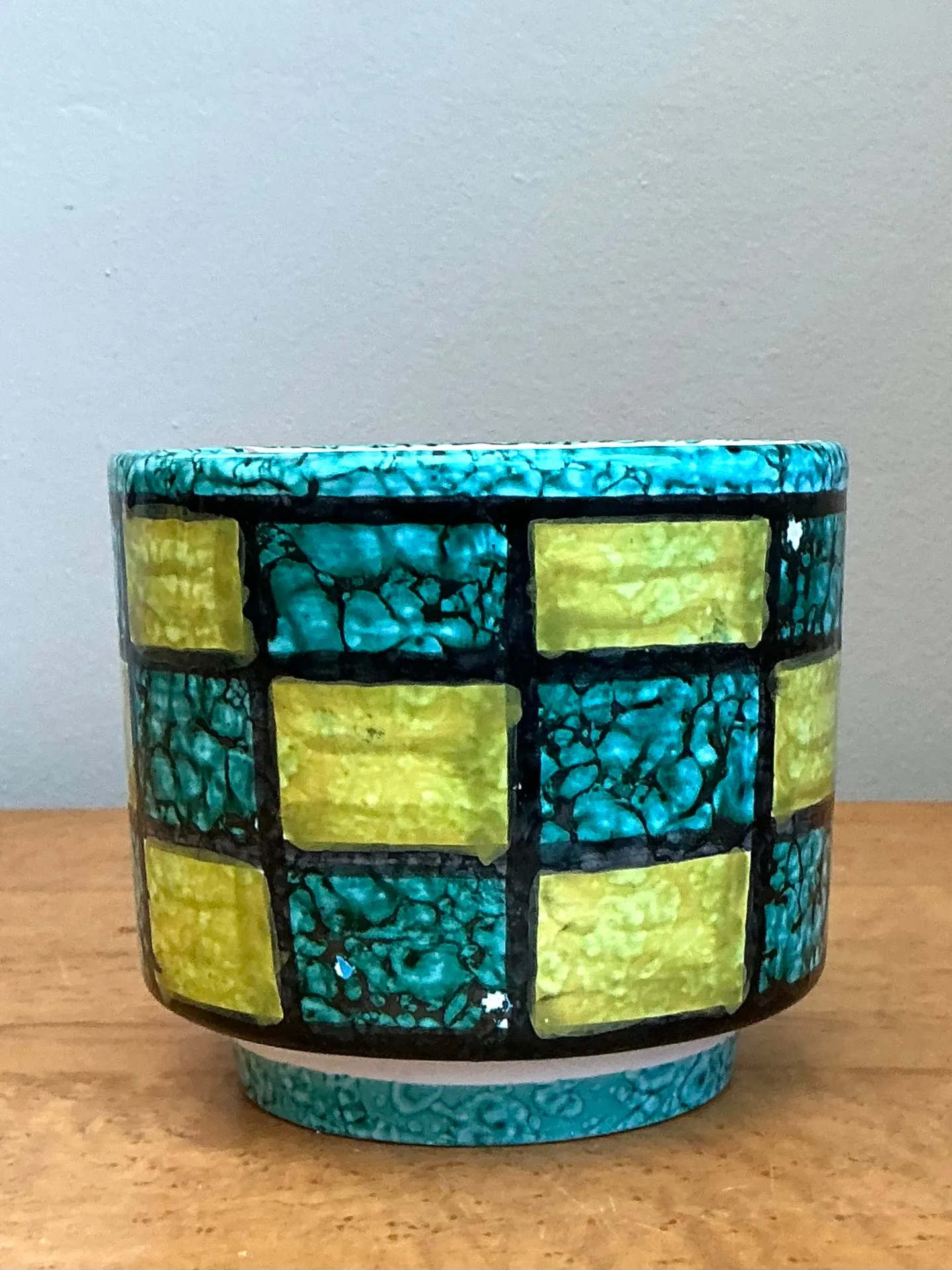 Vintage Italian Glazed Ceramic Checkerboard Cache Pot — additional photo 5