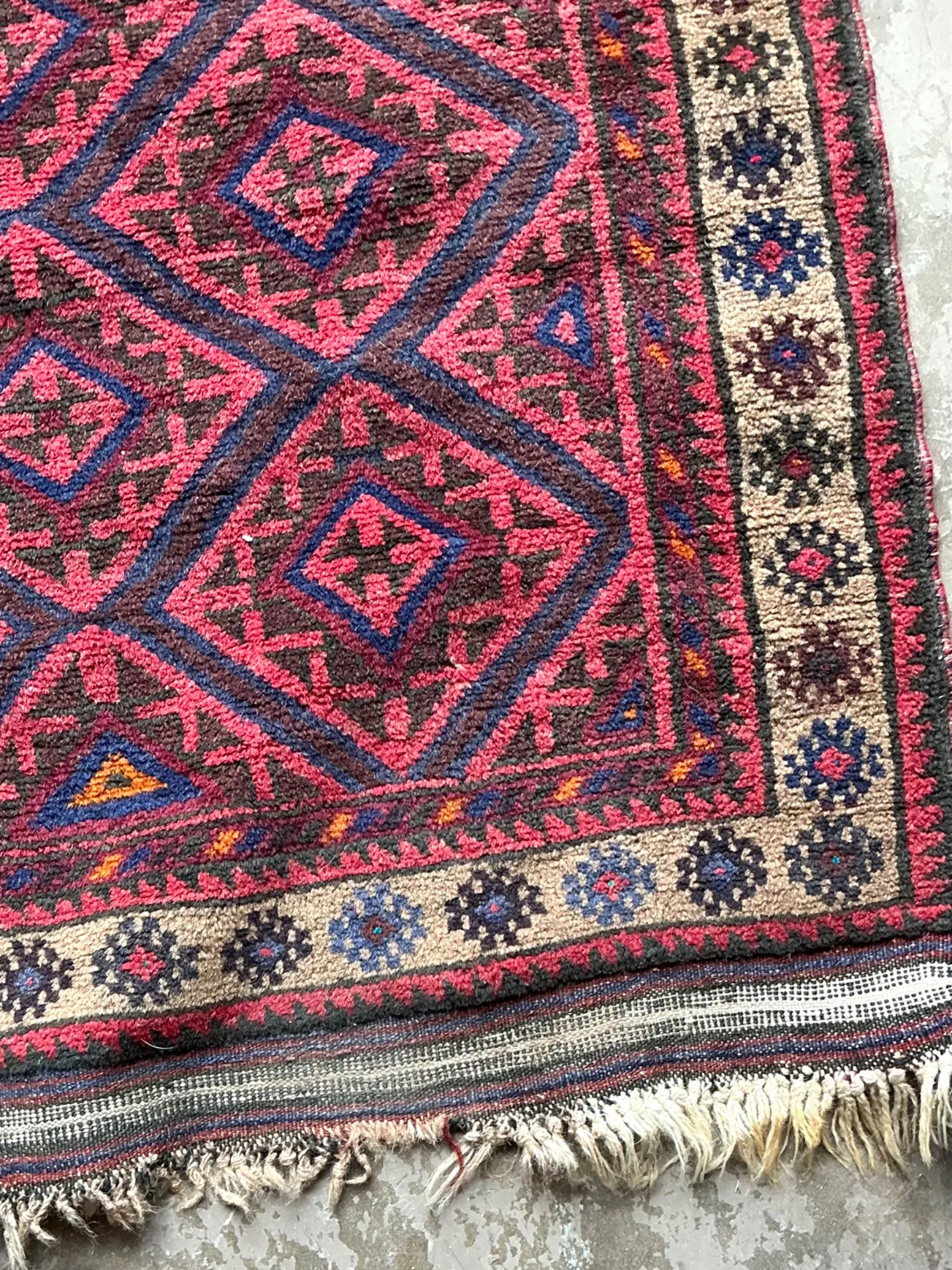 Vintage Hand-Knotted Wool Geometric Rug — additional photo 1