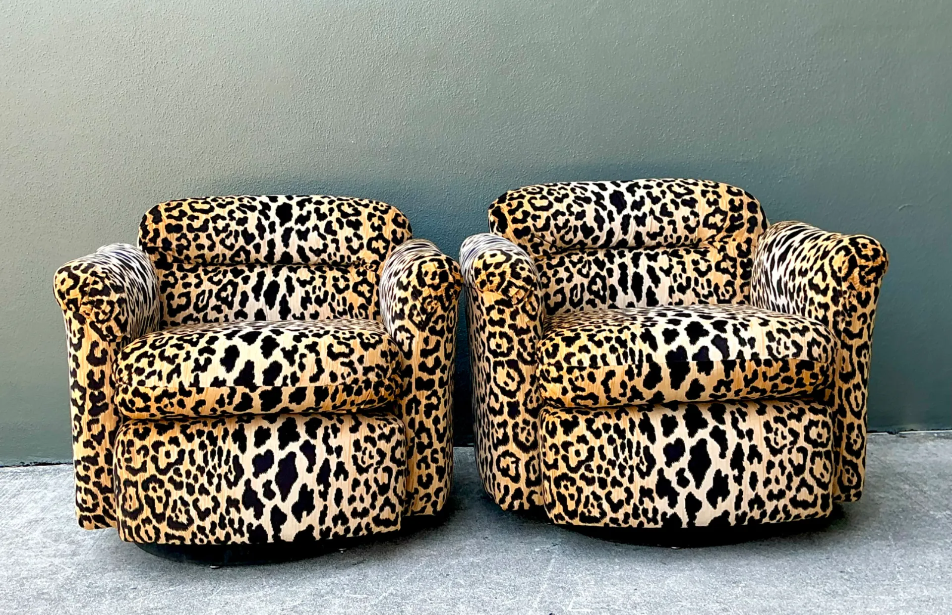 Vintage Leopard Velvet Swivel Chairs - Pair — additional photo 1