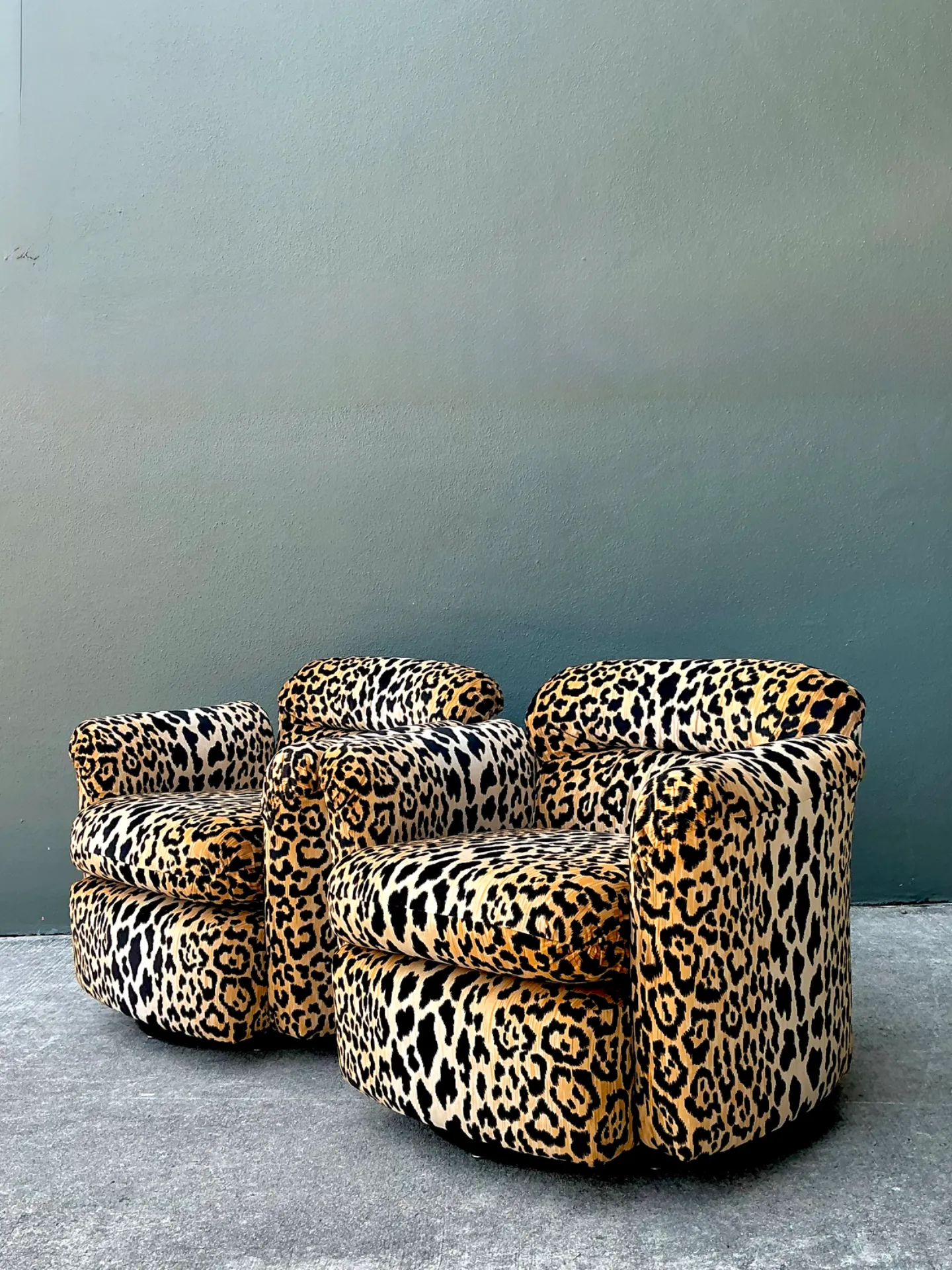 Vintage Leopard Velvet Swivel Chairs - Pair — additional photo 3