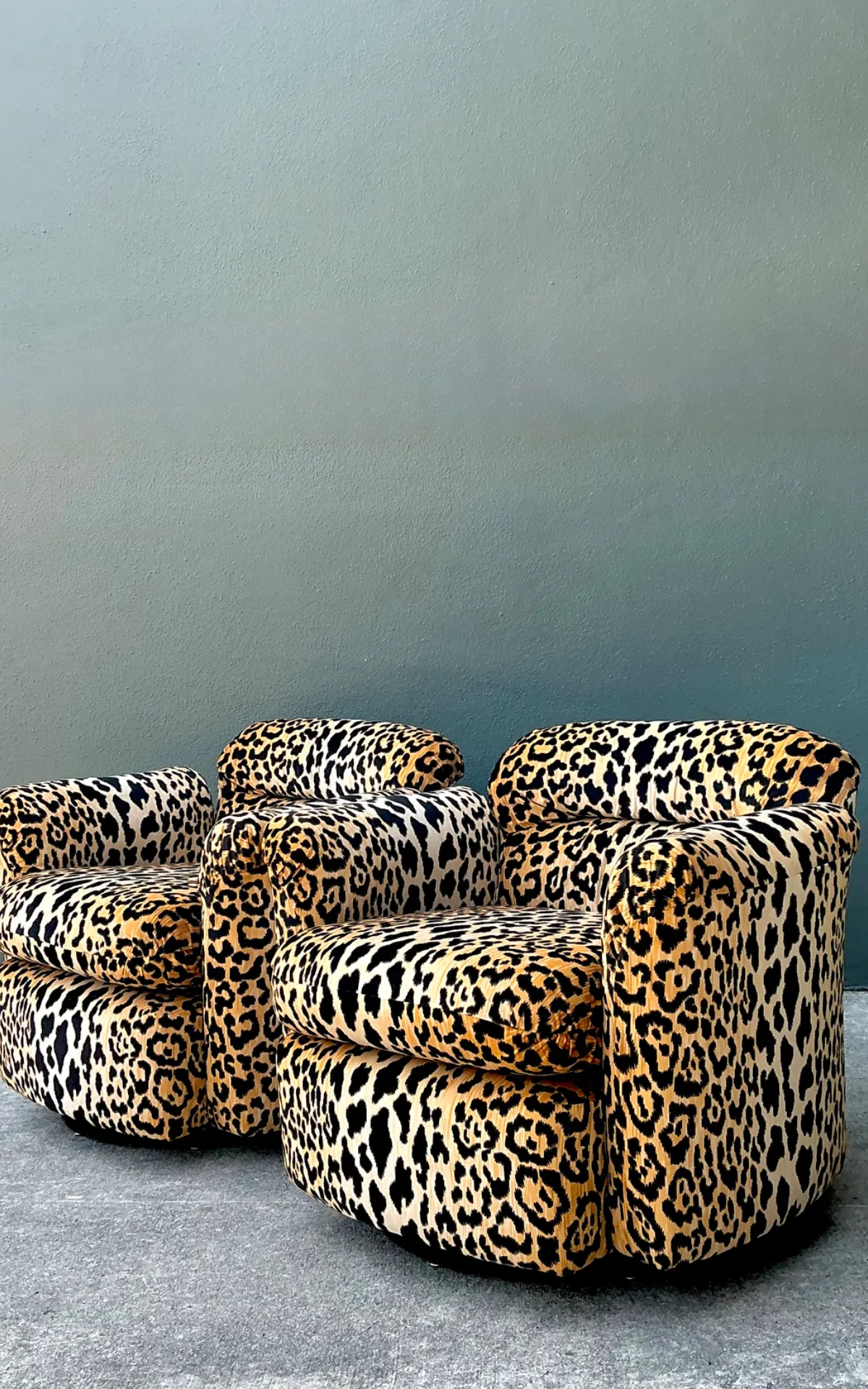 Vintage Leopard Velvet Swivel Chairs - Pair — additional photo 3