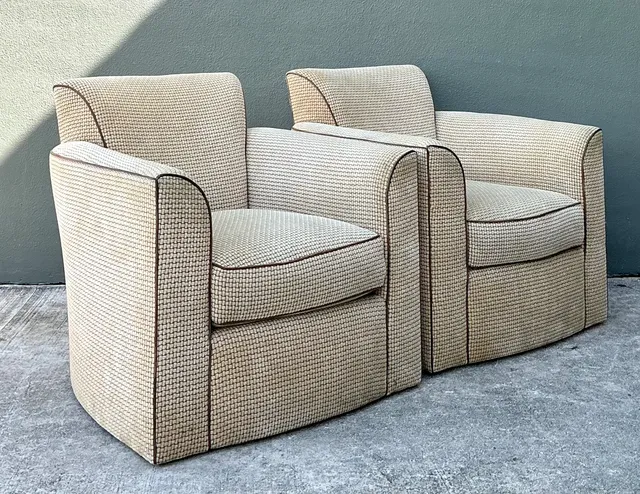 Vintage Donghia Swivel Lounge Chairs with Ottomans - A Pair — additional photo 2