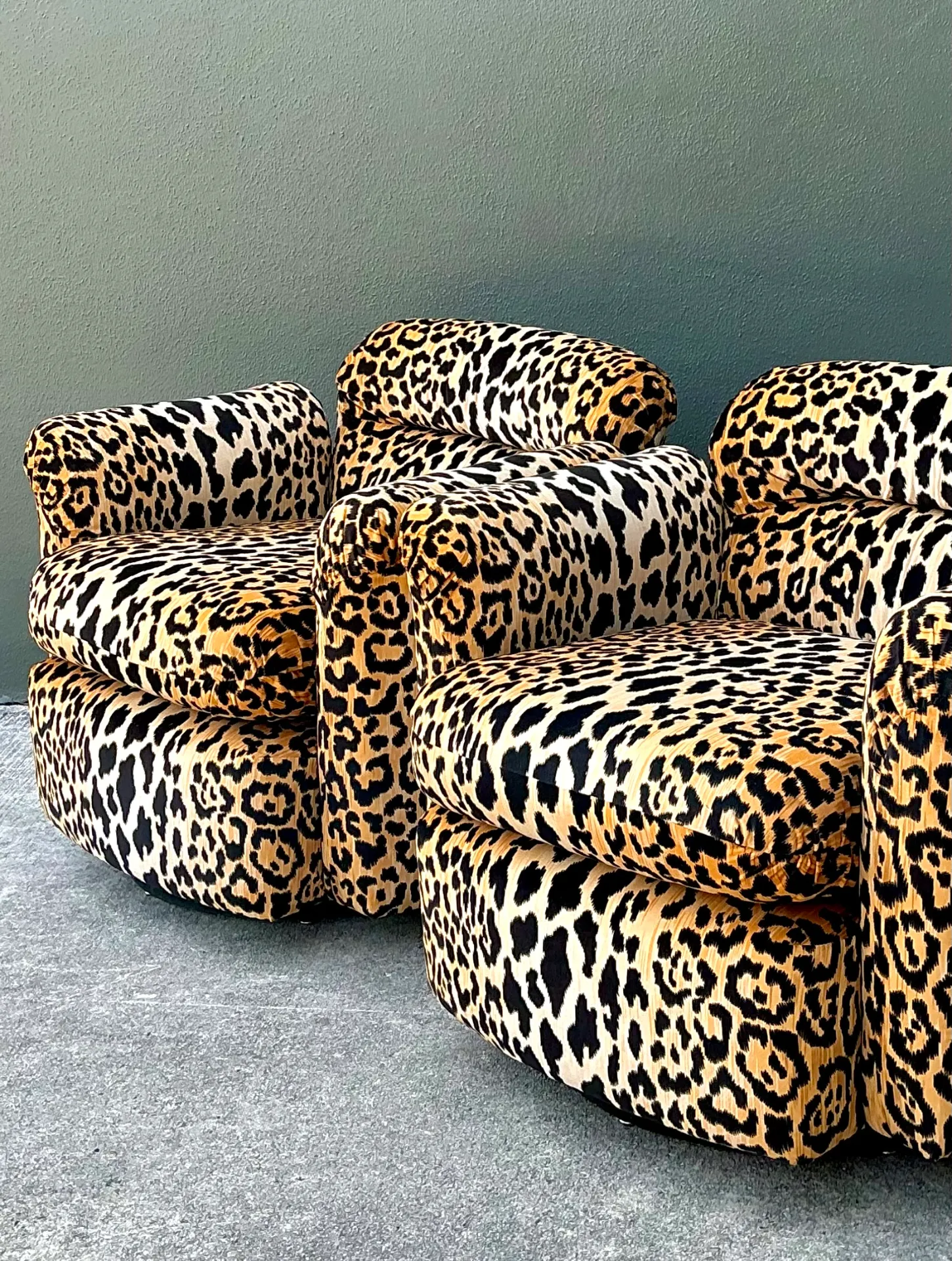 Vintage Leopard Velvet Swivel Chairs - Pair — additional photo 8
