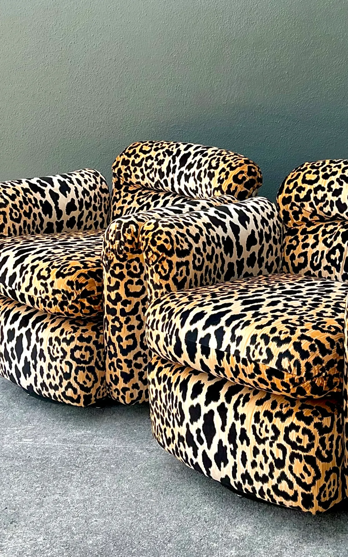 Vintage Leopard Velvet Swivel Chairs - Pair — additional photo 8