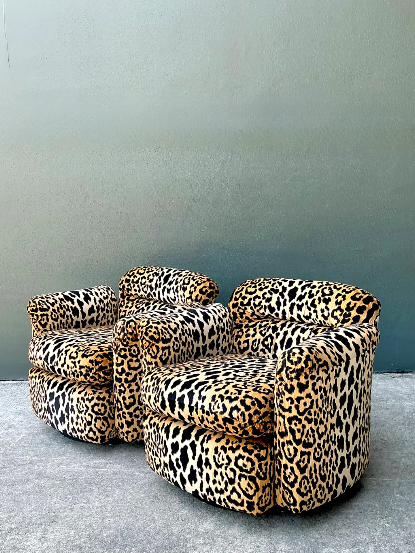 Vintage Leopard Velvet Swivel Chairs - Pair — additional photo 6
