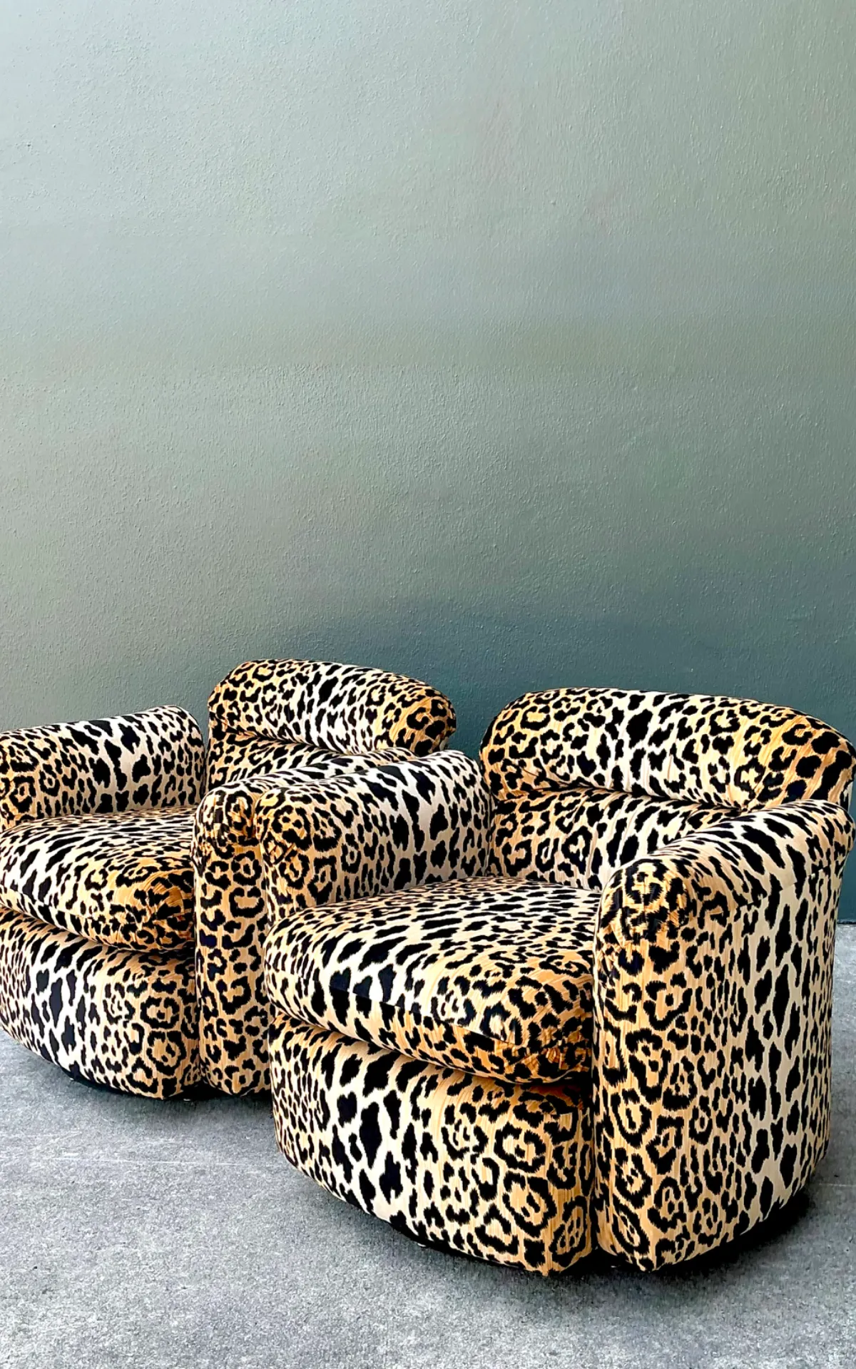 Vintage Leopard Velvet Swivel Chairs - Pair — additional photo 6