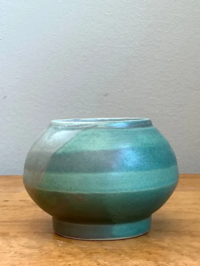 Vintage Turquoise Glazed Ceramic Vase - Ceramic, 4.5W x 3.5H — additional photo 6