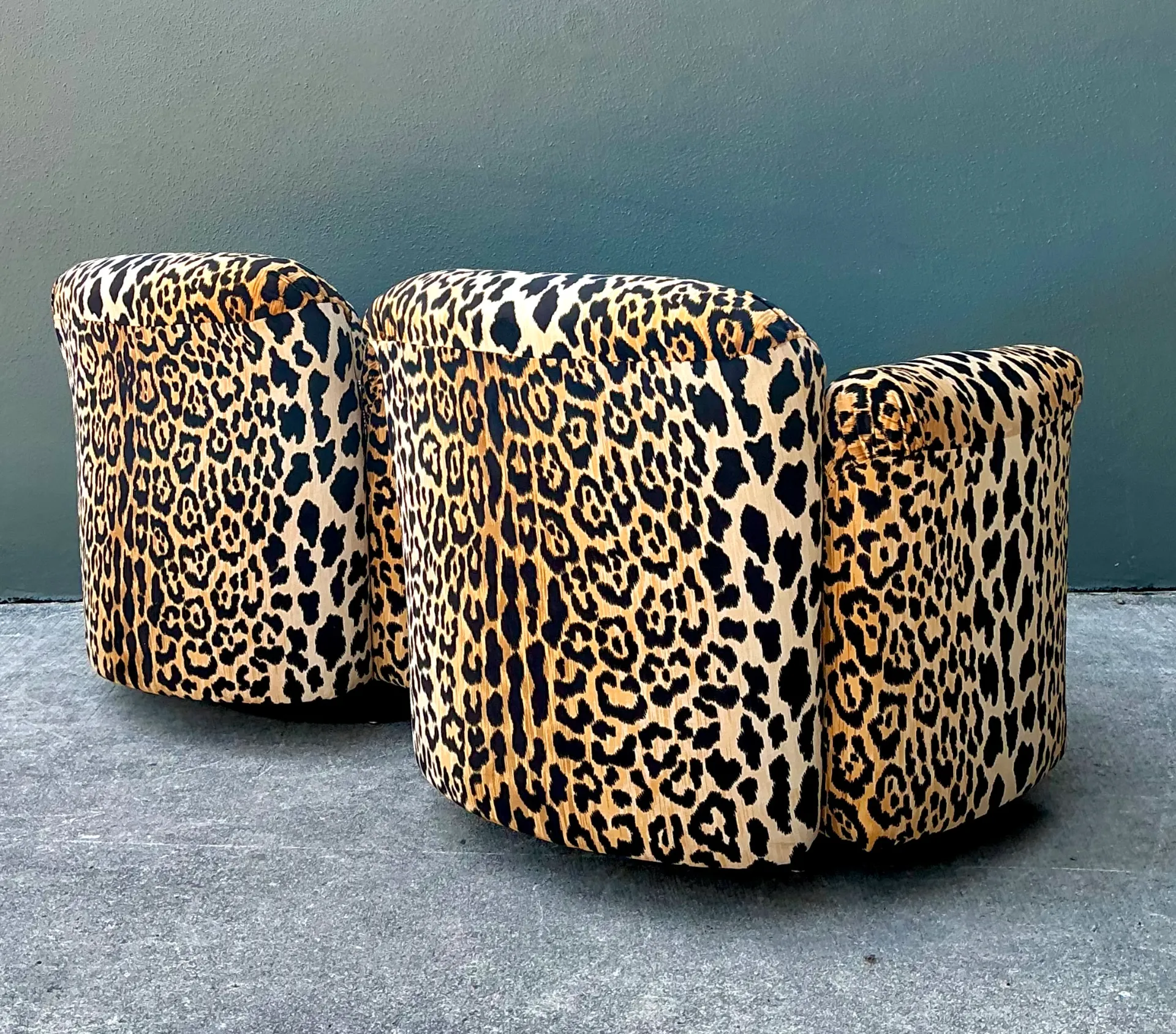 Vintage Leopard Velvet Swivel Chairs - Pair — additional photo 2