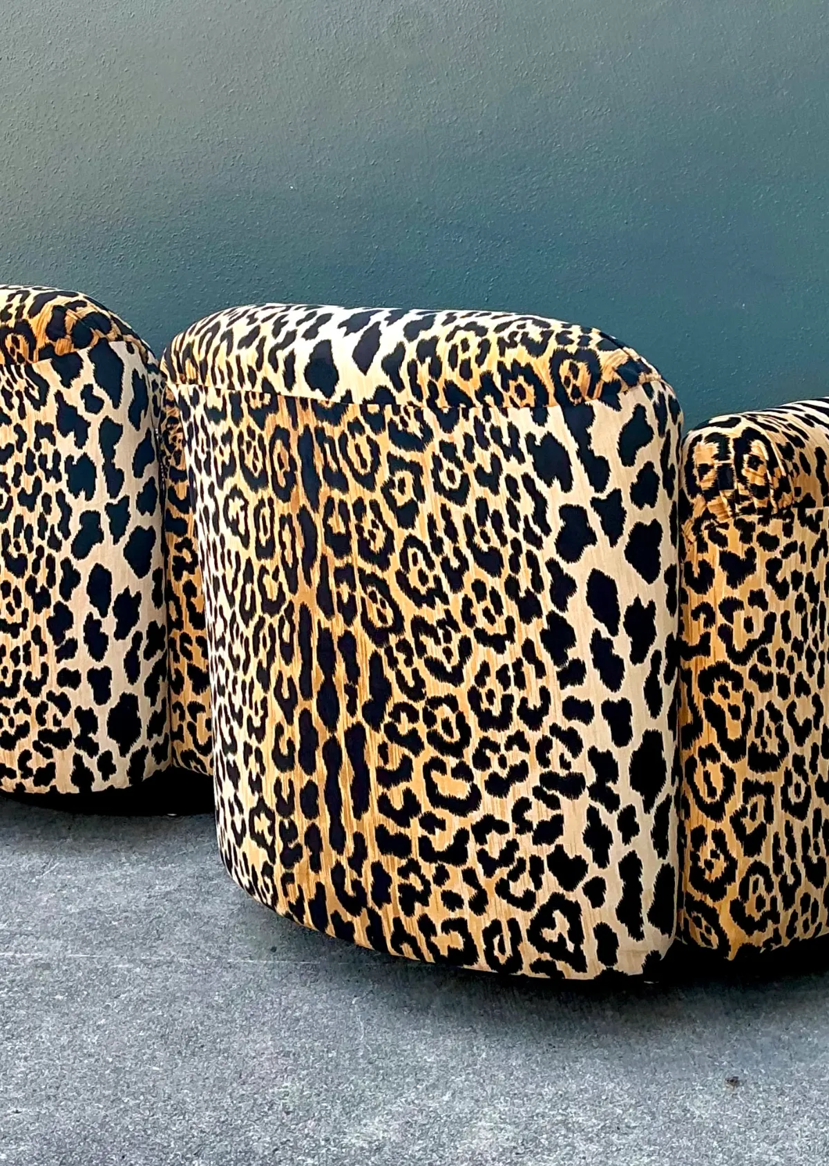 Vintage Leopard Velvet Swivel Chairs - Pair — additional photo 2
