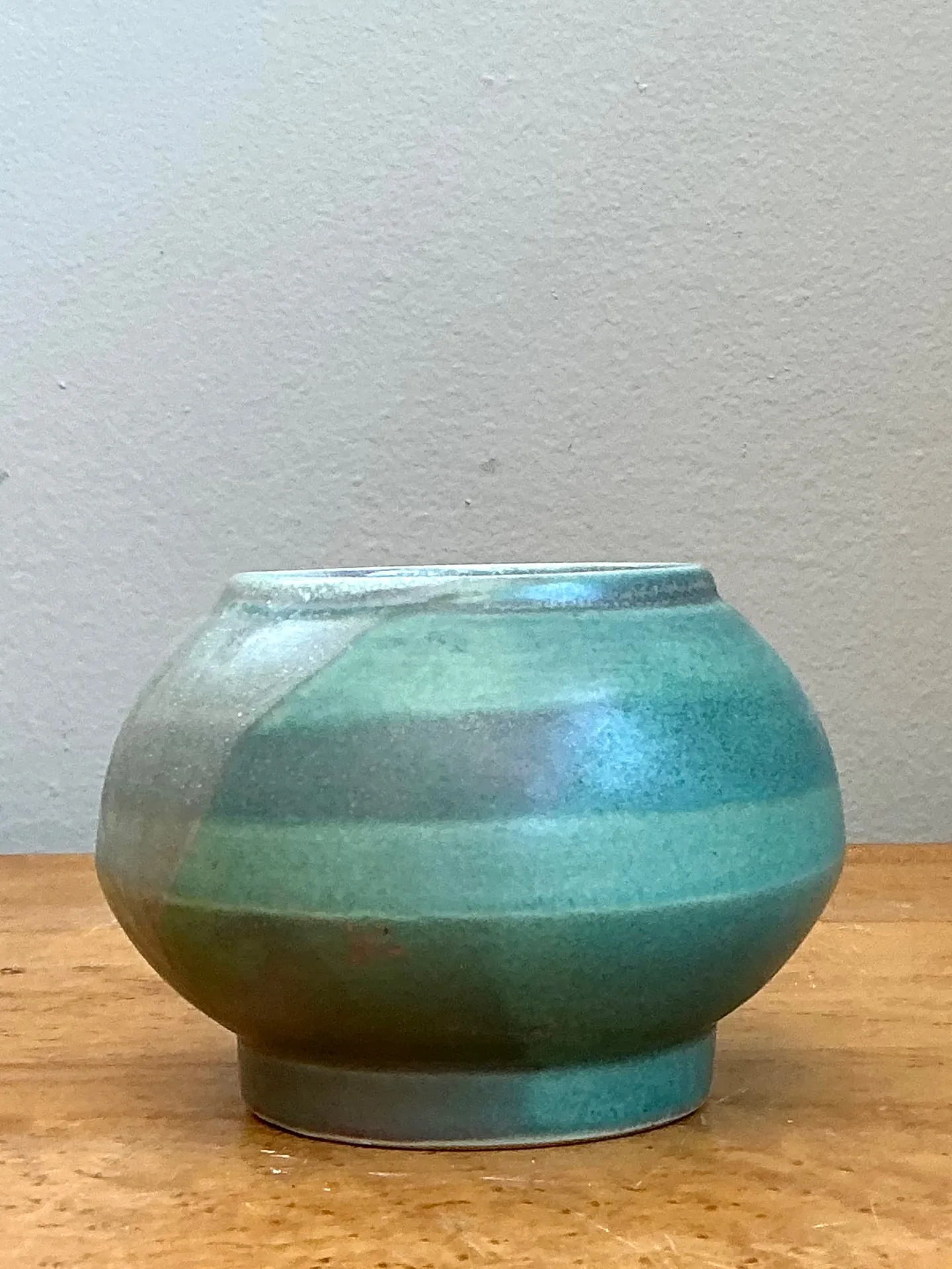 Vintage Turquoise Glazed Ceramic Vase - Ceramic, 4.5W x 3.5H — additional photo 3