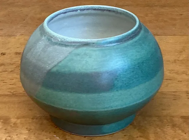 Vintage Turquoise Glazed Ceramic Vase - Ceramic, 4.5W x 3.5H — additional photo 2