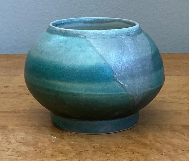 Vintage Turquoise Glazed Ceramic Vase - Ceramic, 4.5W x 3.5H — additional photo 4