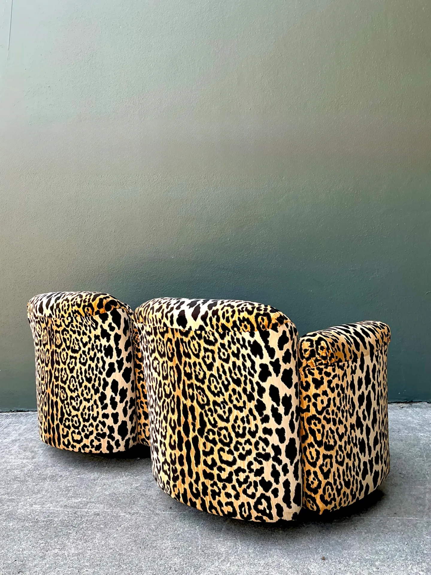 Vintage Leopard Velvet Swivel Chairs - Pair — additional photo 4