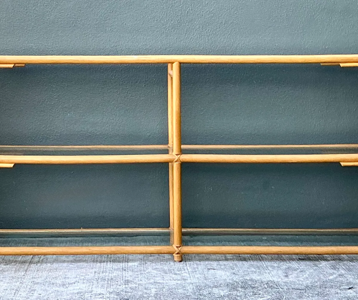 Vintage Trellis Rattan and Glass Console Table — additional photo 6