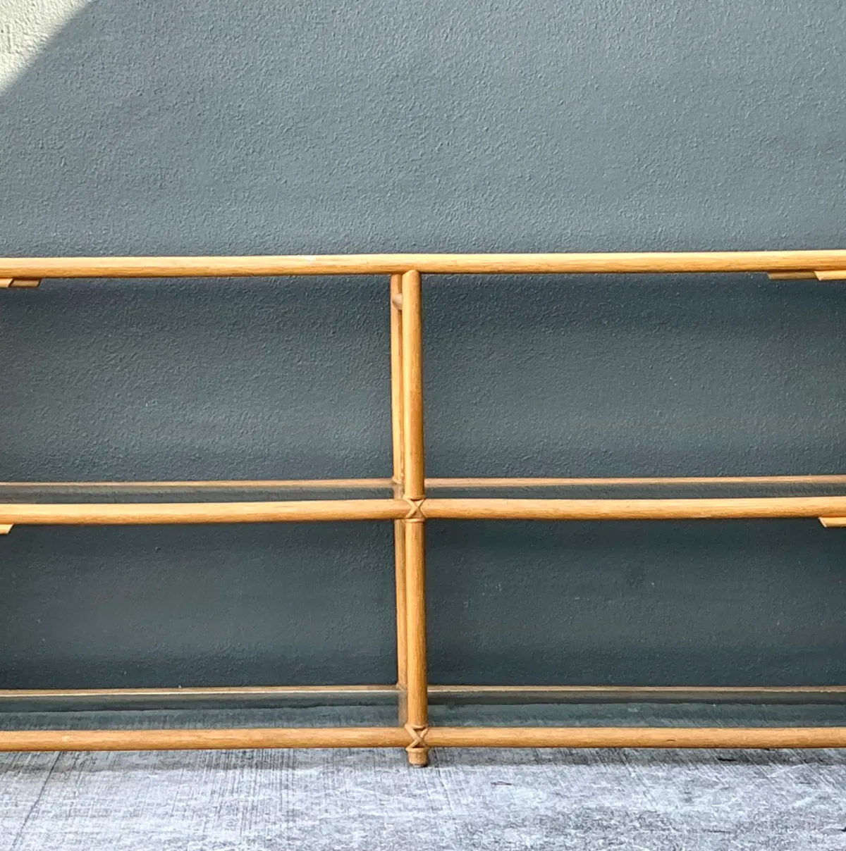 Vintage Trellis Rattan and Glass Console Table