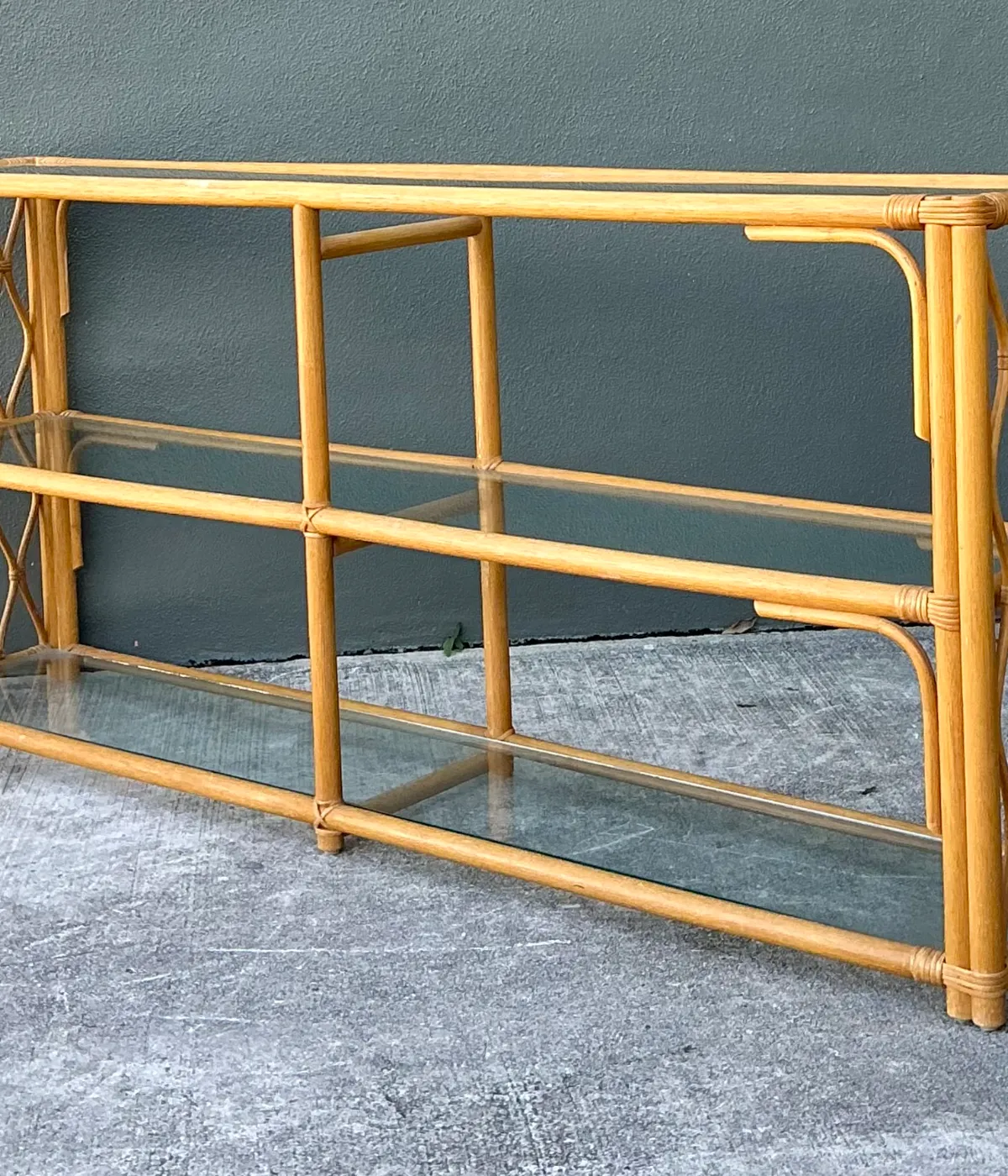 Vintage Trellis Rattan and Glass Console Table — additional photo 8