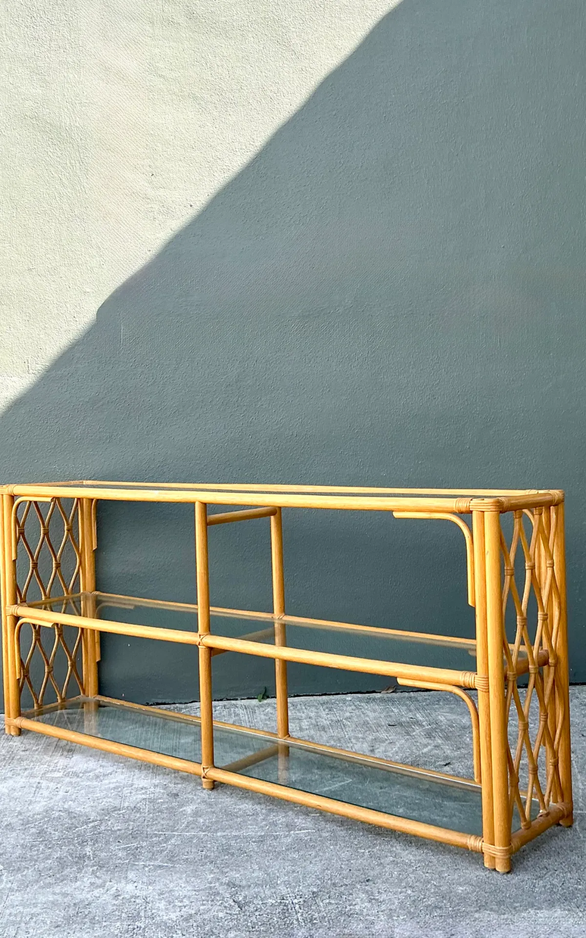 Vintage Trellis Rattan and Glass Console Table — additional photo 5
