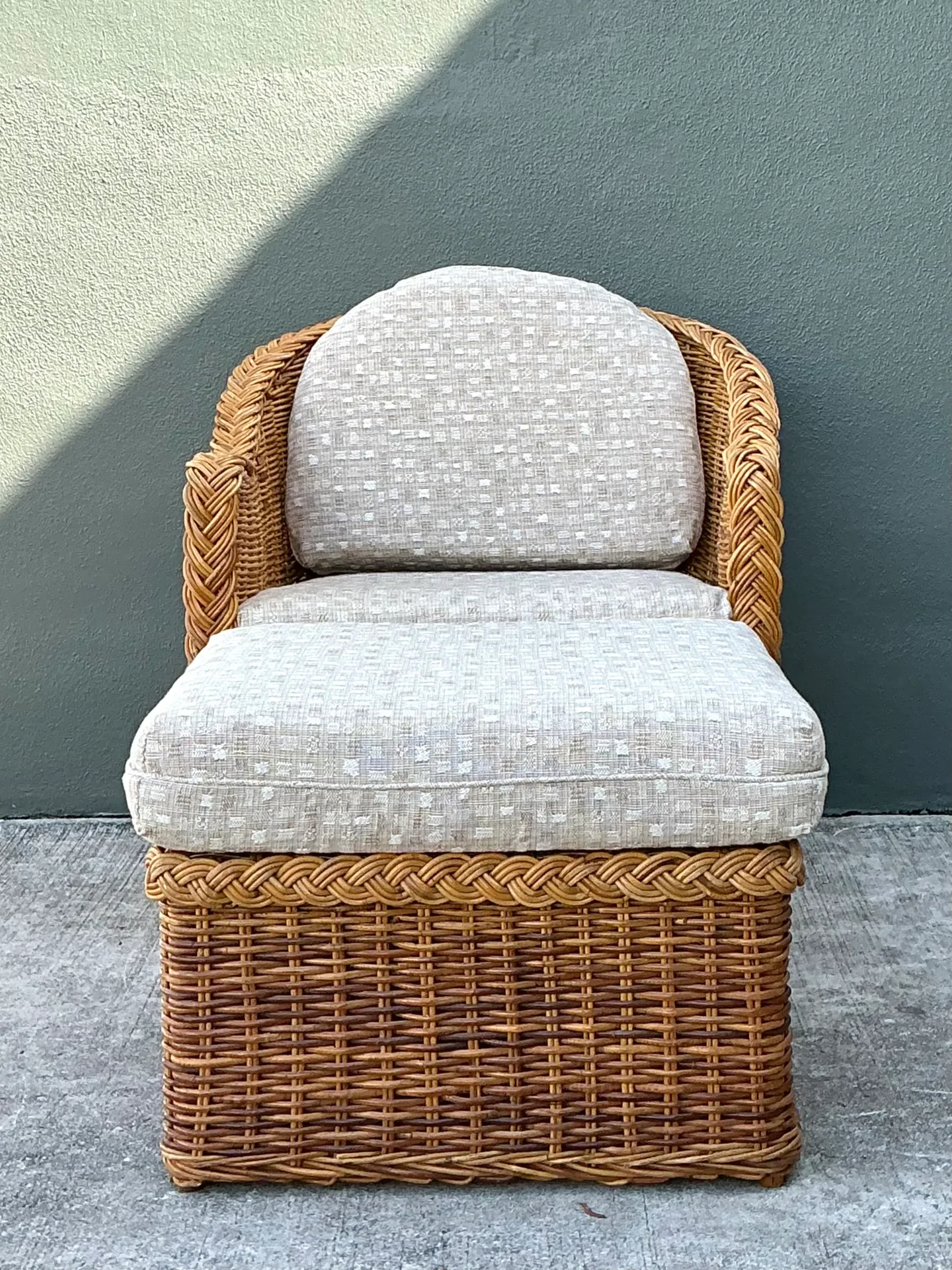 Vintage Braided Rattan Lounge Chair and Ottoman — additional photo 3