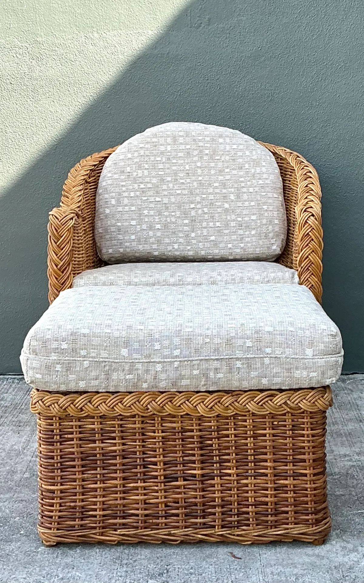 Vintage Braided Rattan Lounge Chair and Ottoman — additional photo 3
