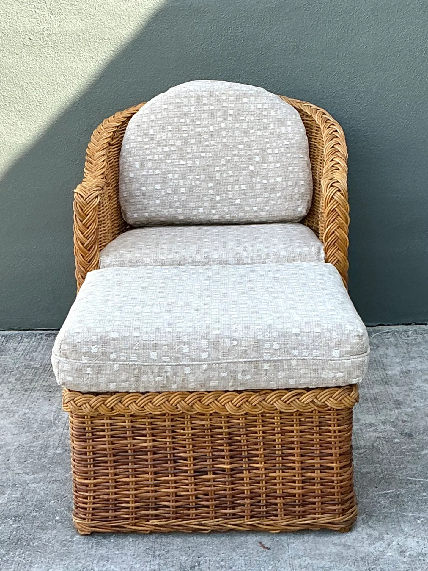 Vintage Braided Rattan Lounge Chair and Ottoman — additional photo 1