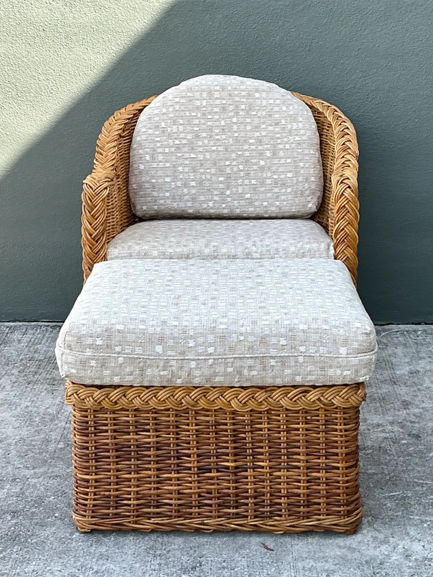 Vintage Braided Rattan Lounge Chair and Ottoman — additional photo 5