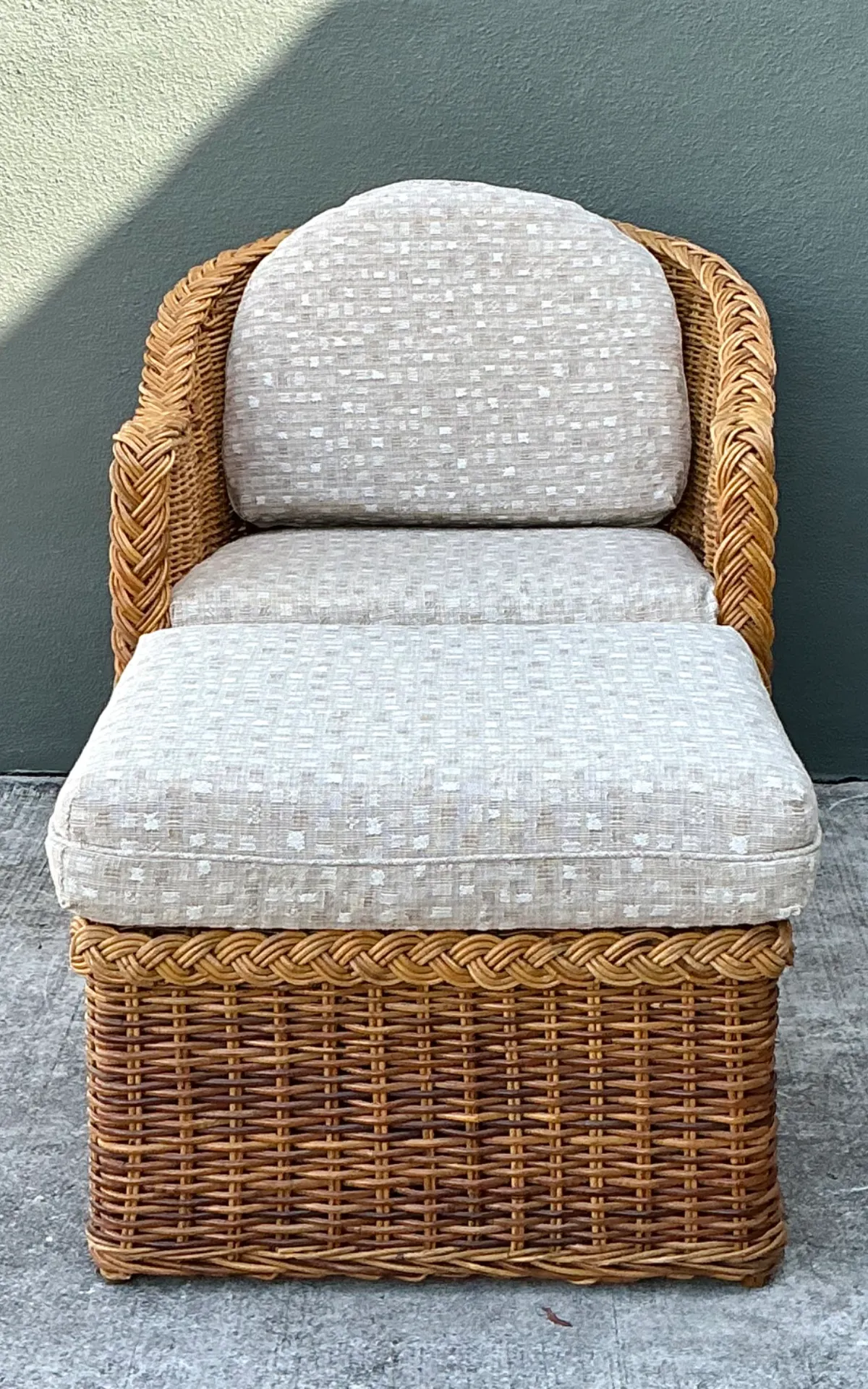 Vintage Braided Rattan Lounge Chair and Ottoman — additional photo 5