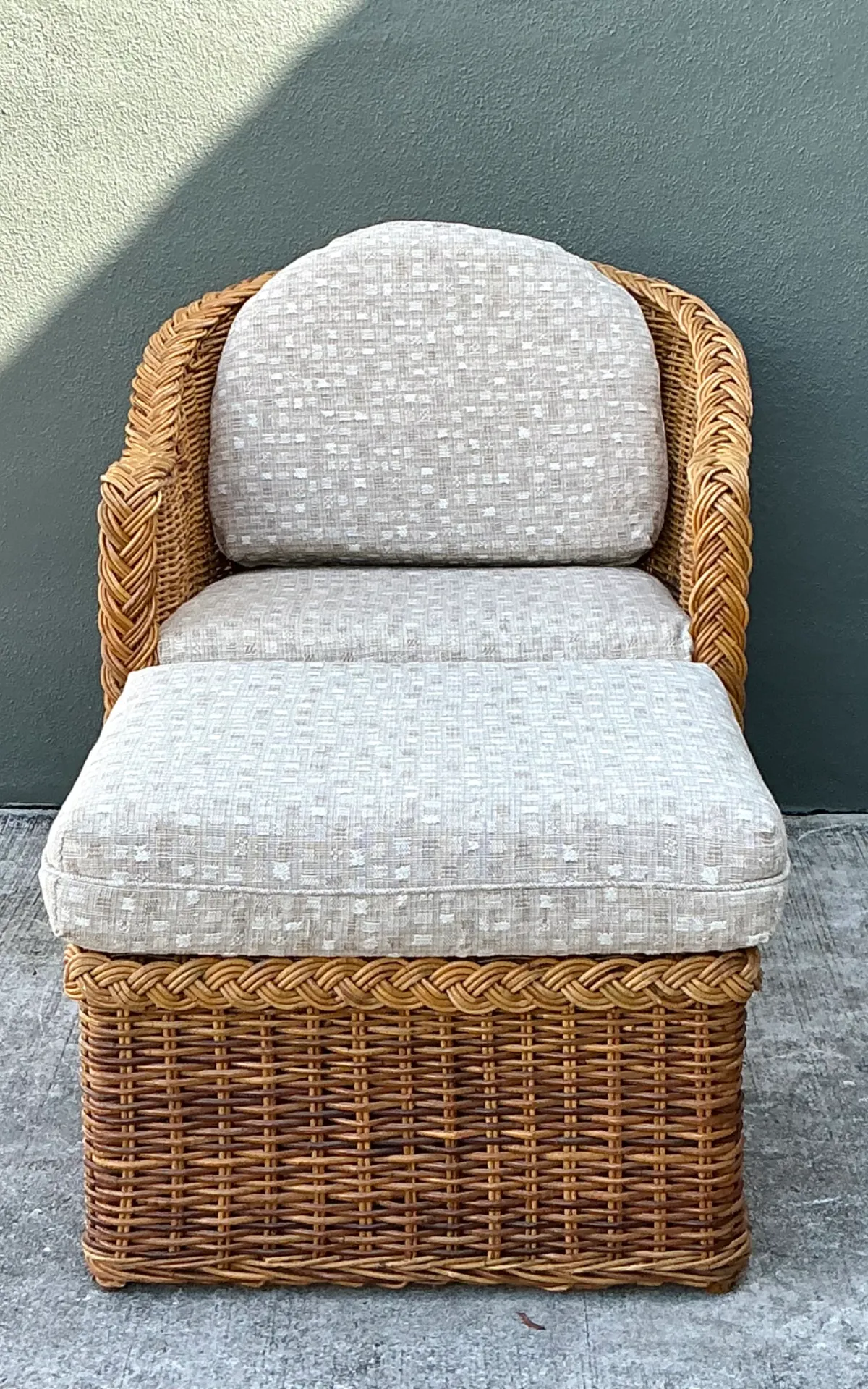 Vintage Braided Rattan Lounge Chair and Ottoman — additional photo 7