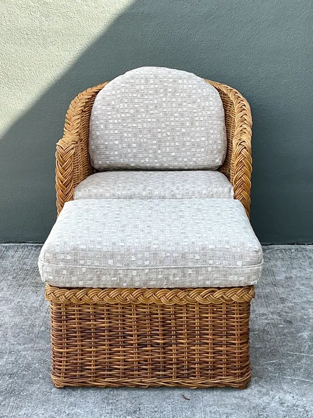 Vintage Braided Rattan Lounge Chair and Ottoman — additional photo 7