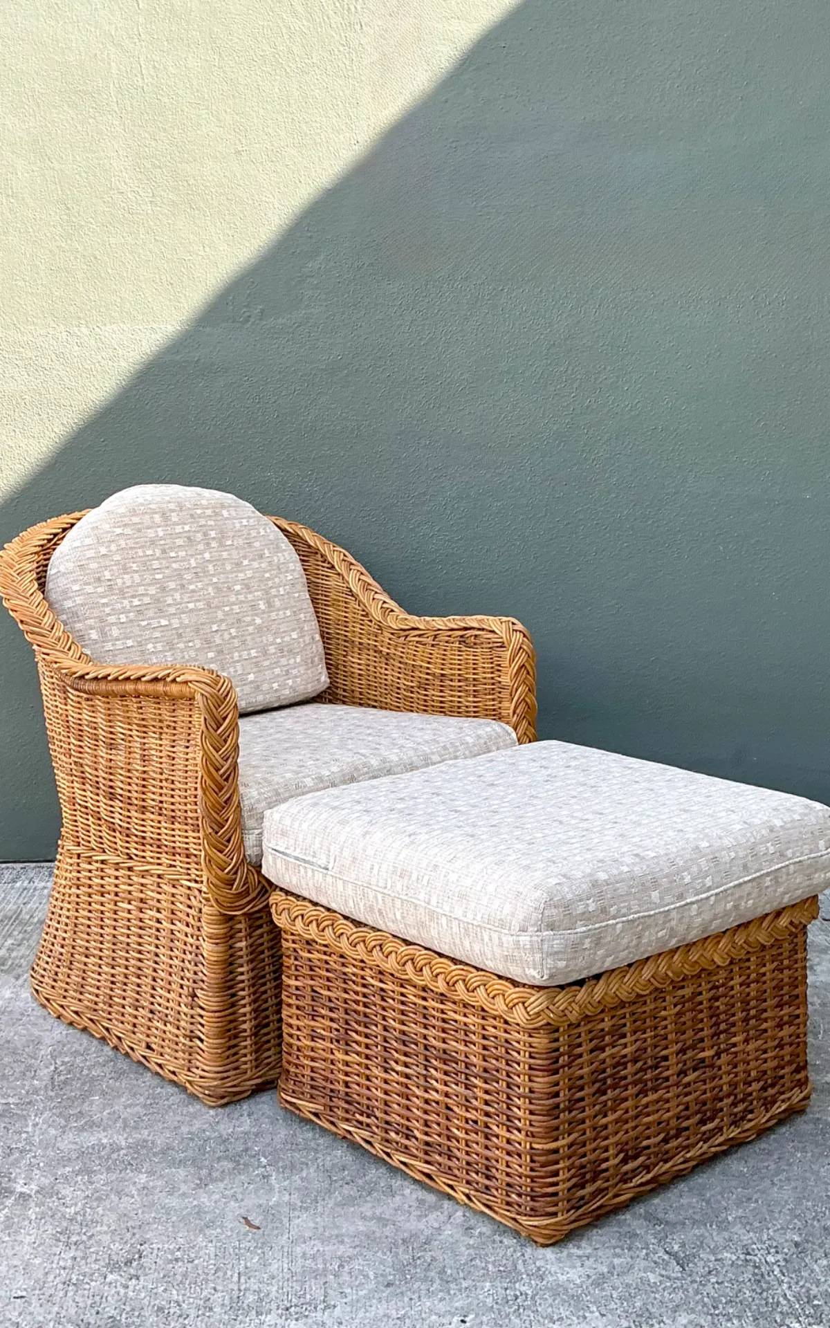 Vintage Braided Rattan Lounge Chair and Ottoman — additional photo 2