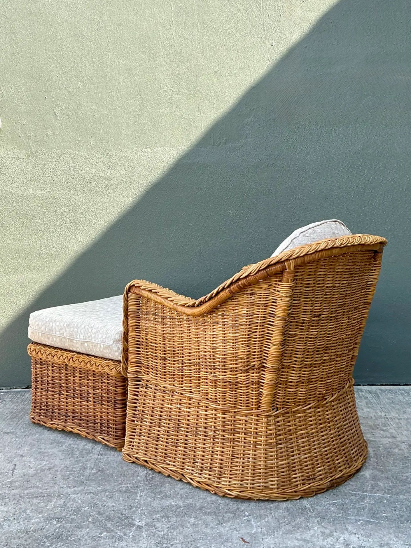 Vintage Braided Rattan Lounge Chair and Ottoman — additional photo 4