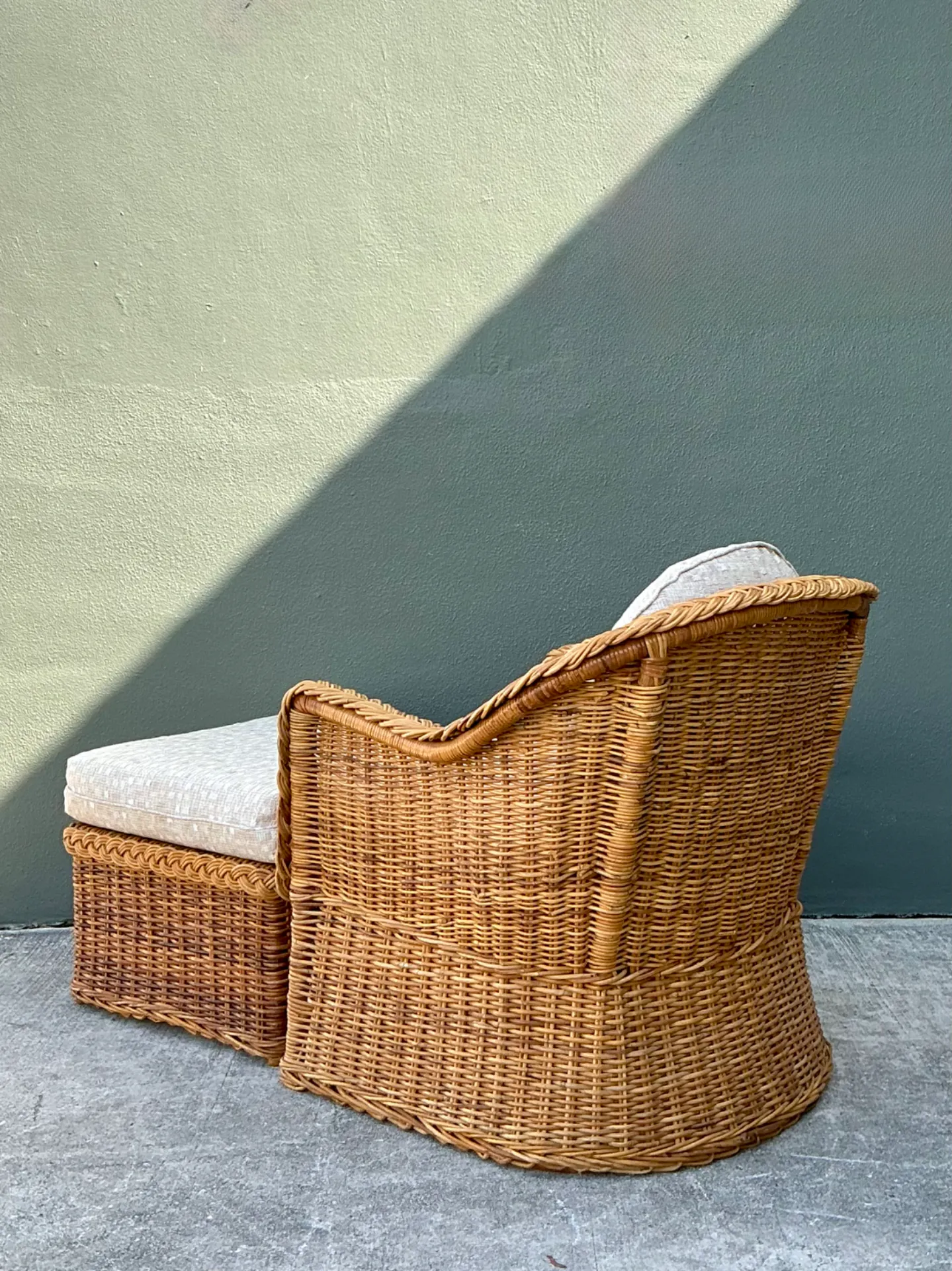 Vintage Braided Rattan Lounge Chair and Ottoman — additional photo 6