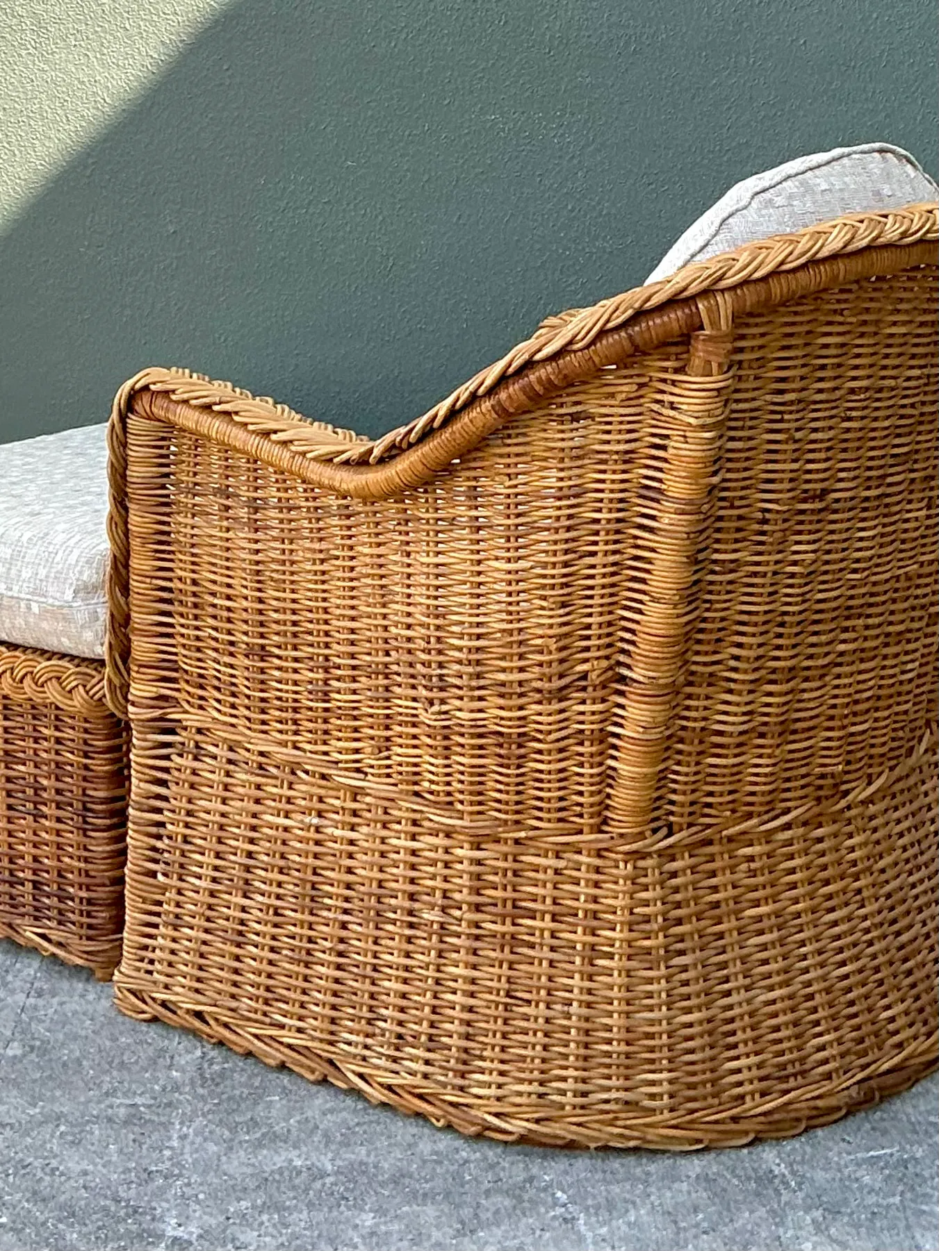 Vintage Braided Rattan Lounge Chair and Ottoman — additional photo 8