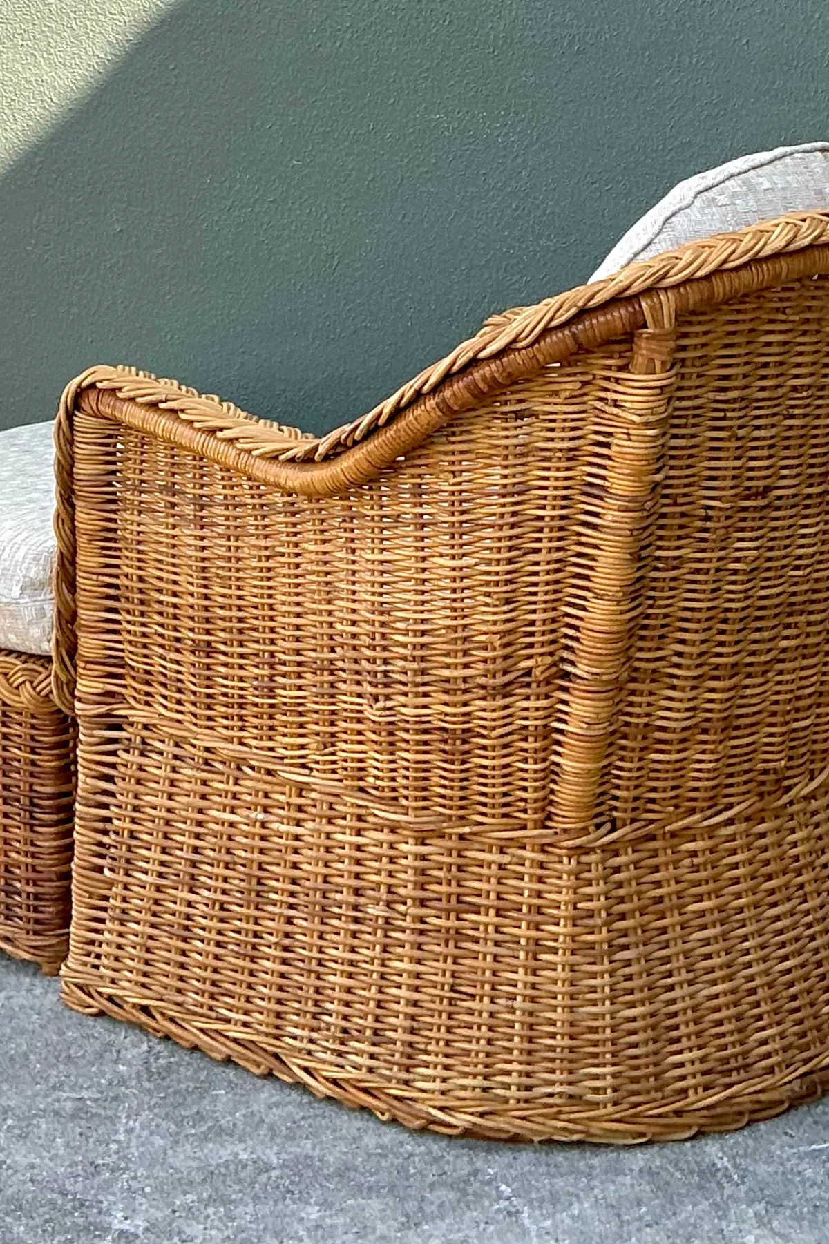 Vintage Braided Rattan Lounge Chair and Ottoman — additional photo 8