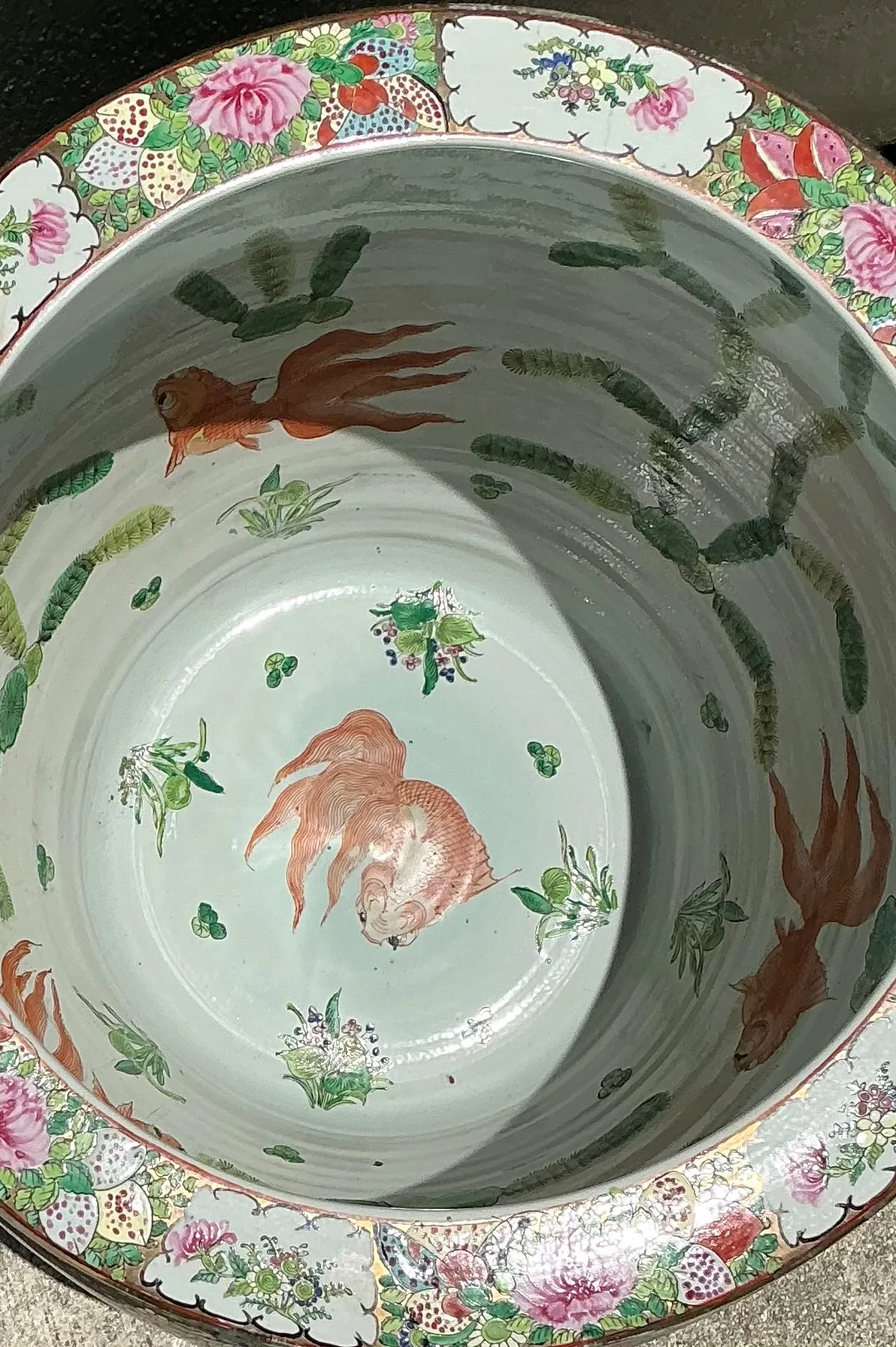 Vintage Chinese Rose Famile Large Planter - Top view