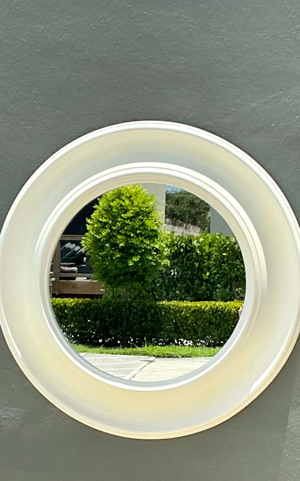 Vintage Round White Wall Mirror - Angle view