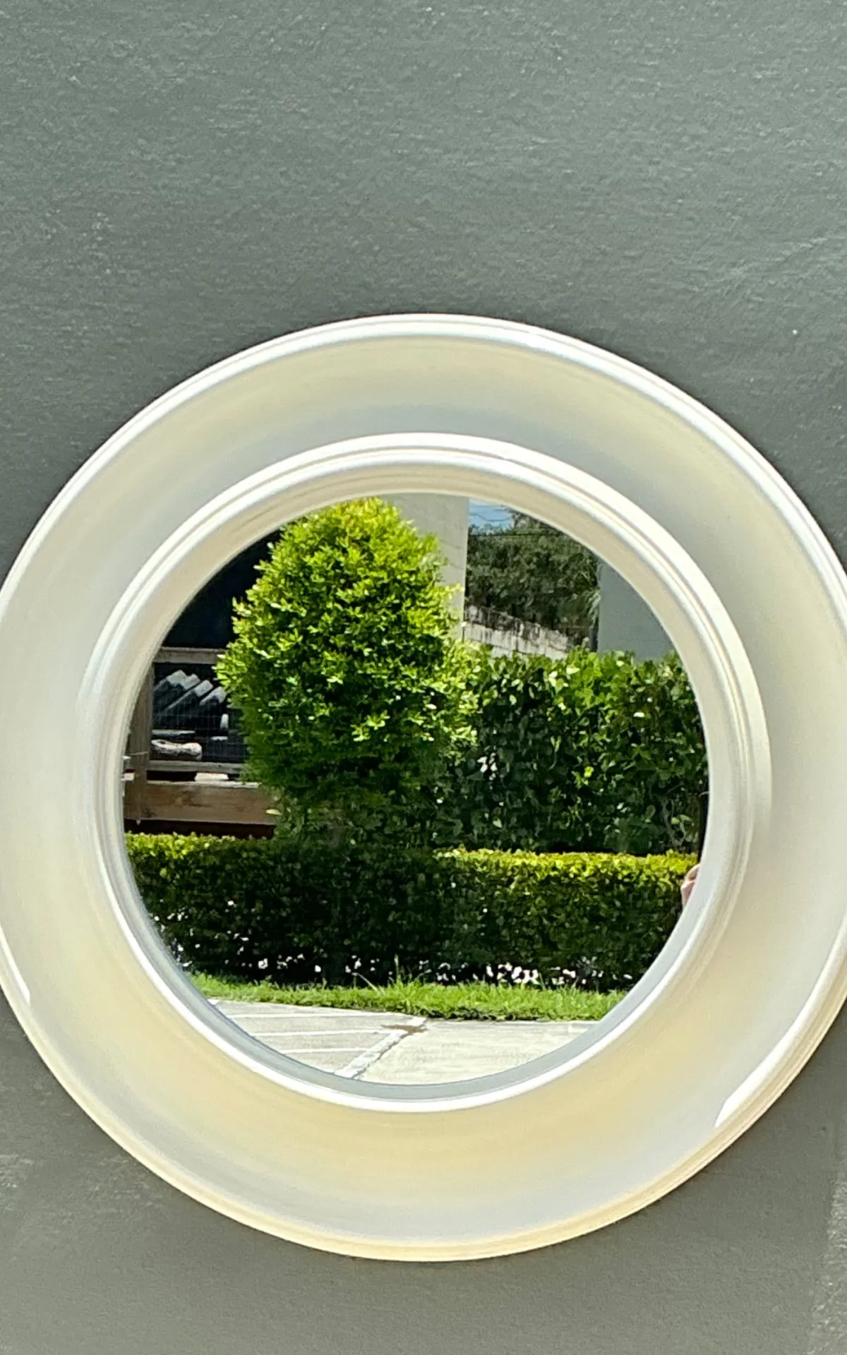 Vintage Round White Wall Mirror - Side view