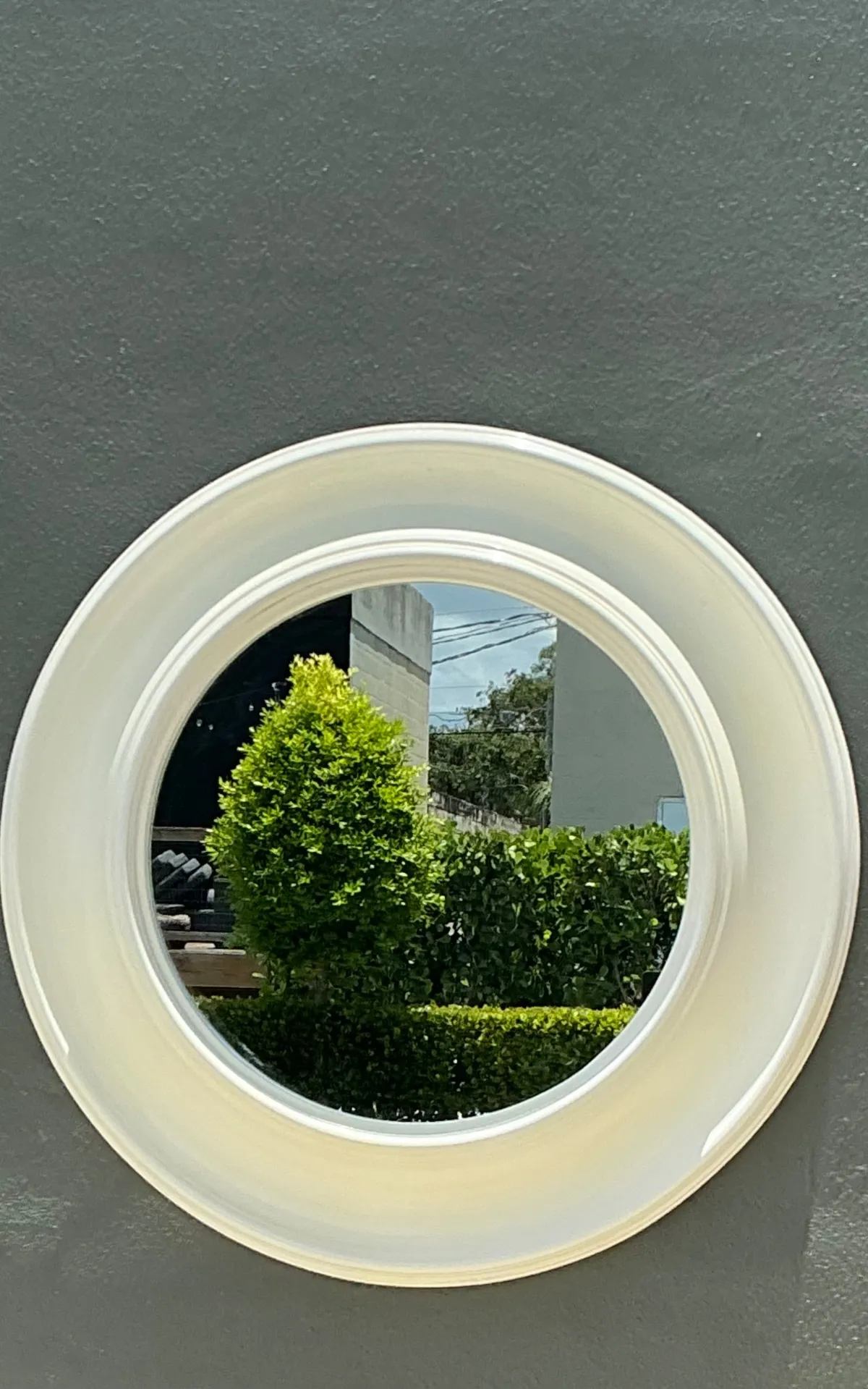 Vintage Round White Wall Mirror - Back view